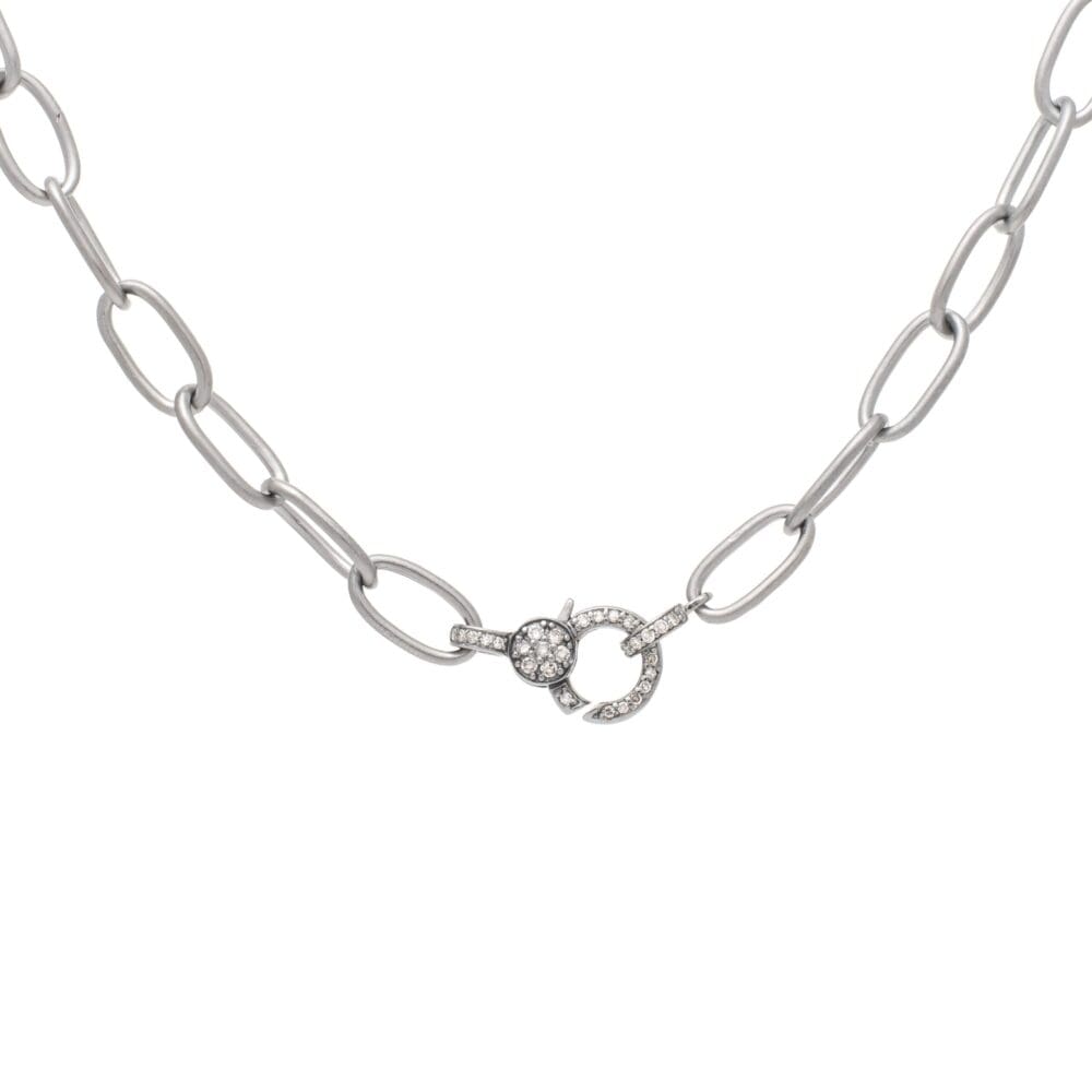 Mini Diamond 2-Sided Clasp Link Chain Necklace Sterling Silver