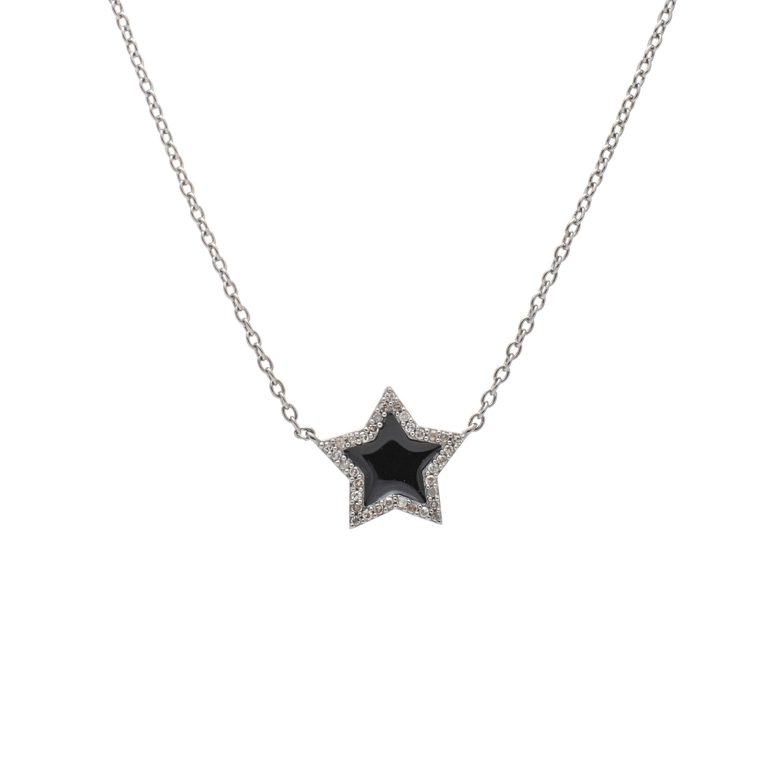 Diamond Mini Black Enamel Star Necklace