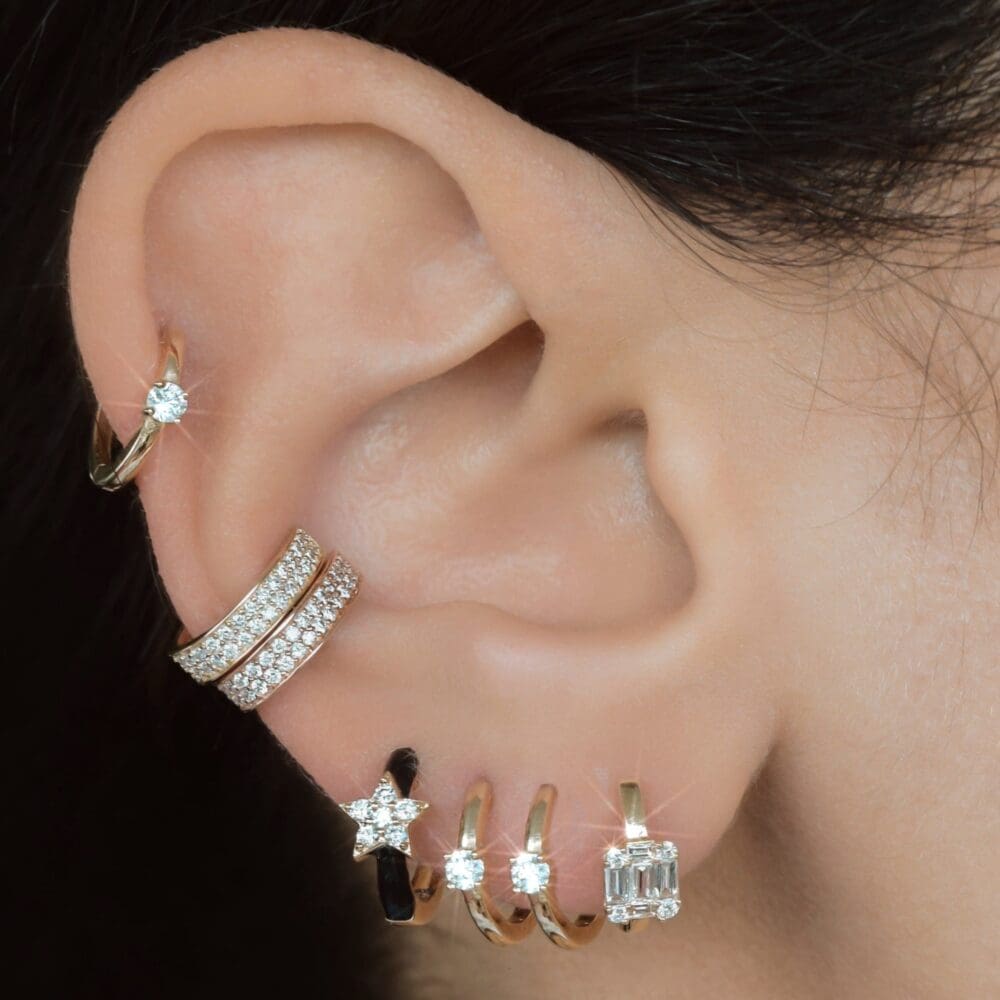 Diamond Square Baguette Huggie Earrings