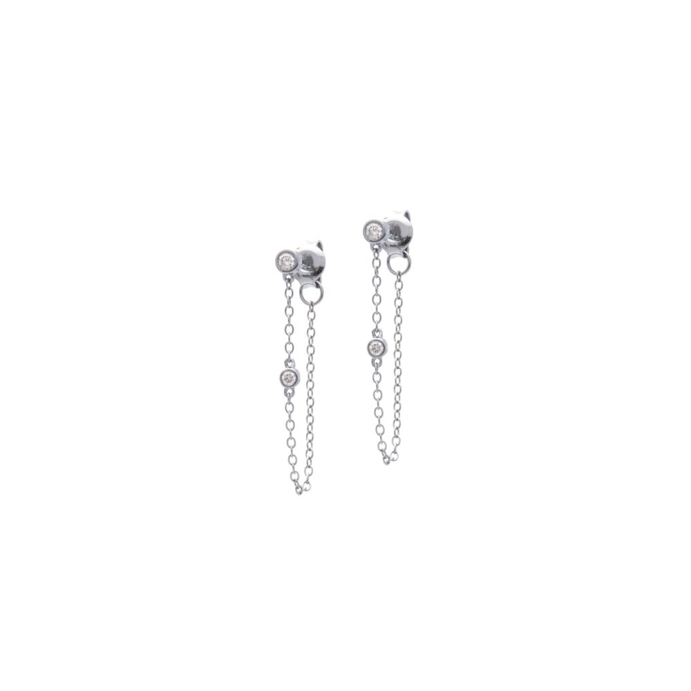 Mini Bezel Diamond-By-The-Yard Chain Drop Earrings Sterling Silver