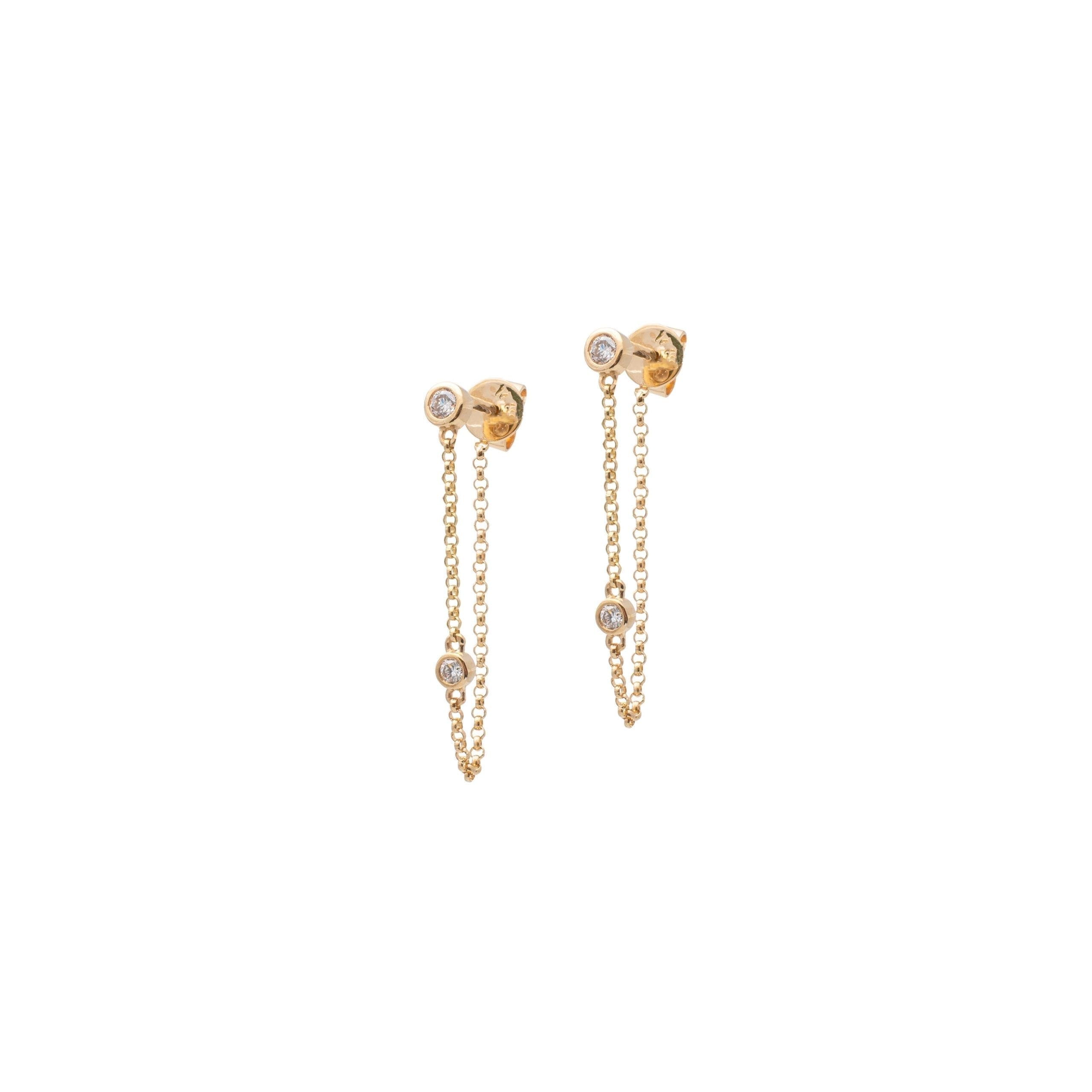 Mini Bezel Diamond-By-The-Yard Chain Drop Earrings