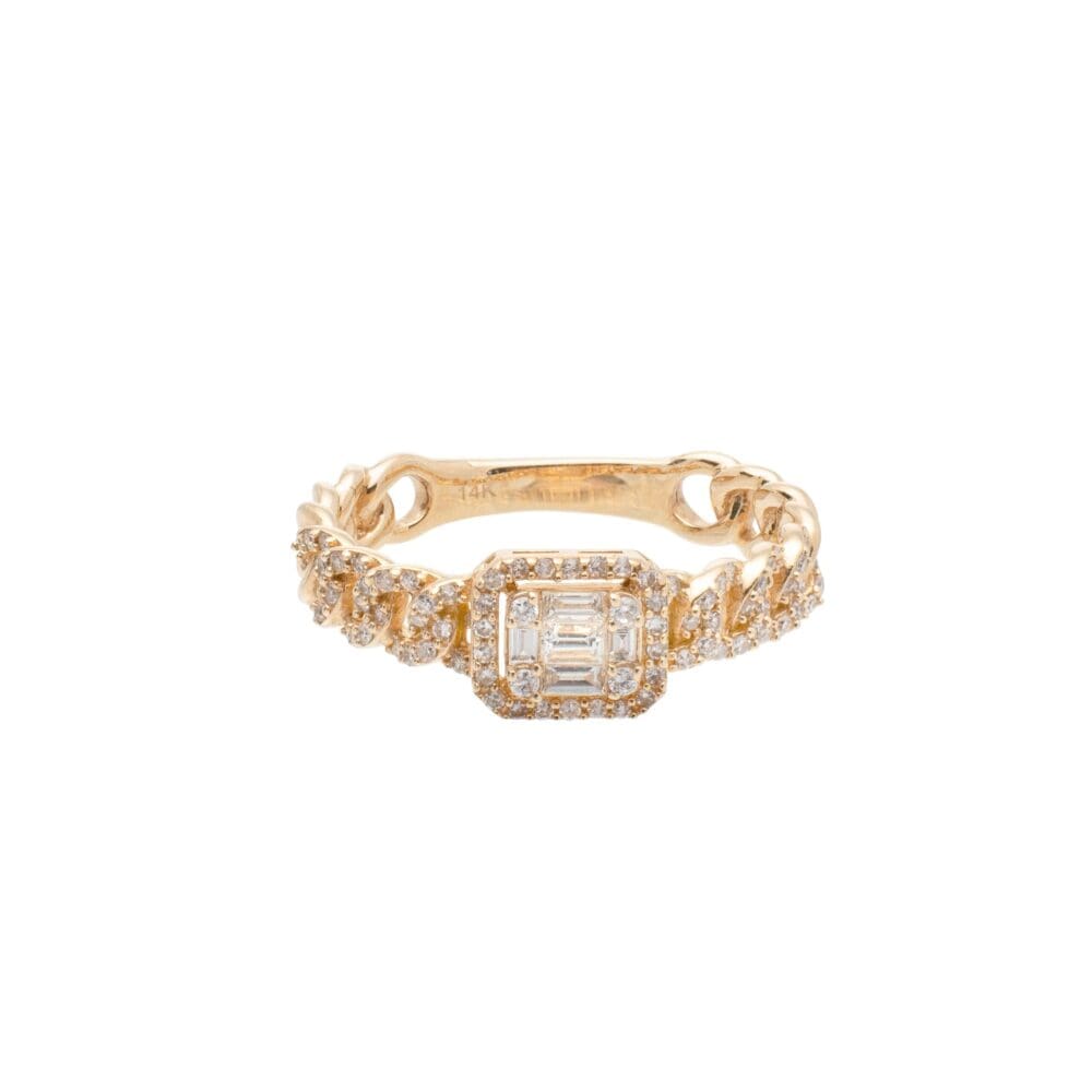 Diamond Baguette Link Chain Ring Yellow Gold
