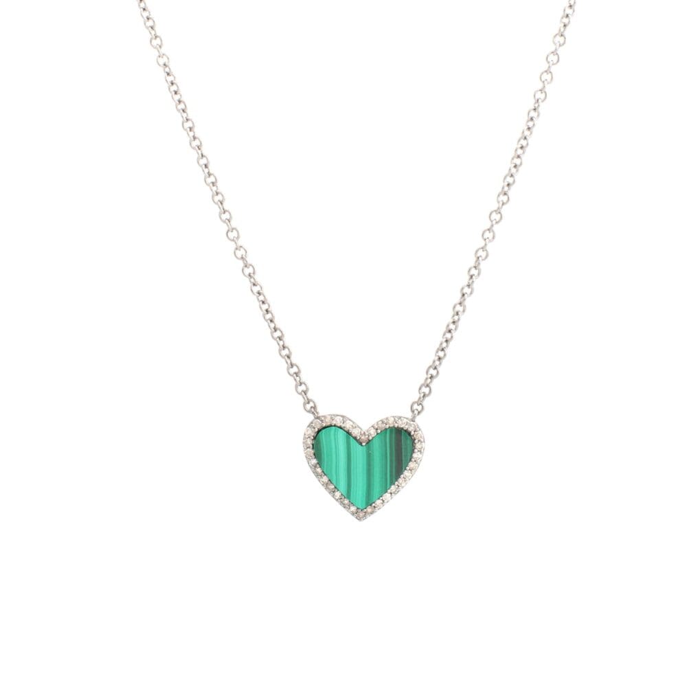 Diamond Malachite Heart Necklace White Gold