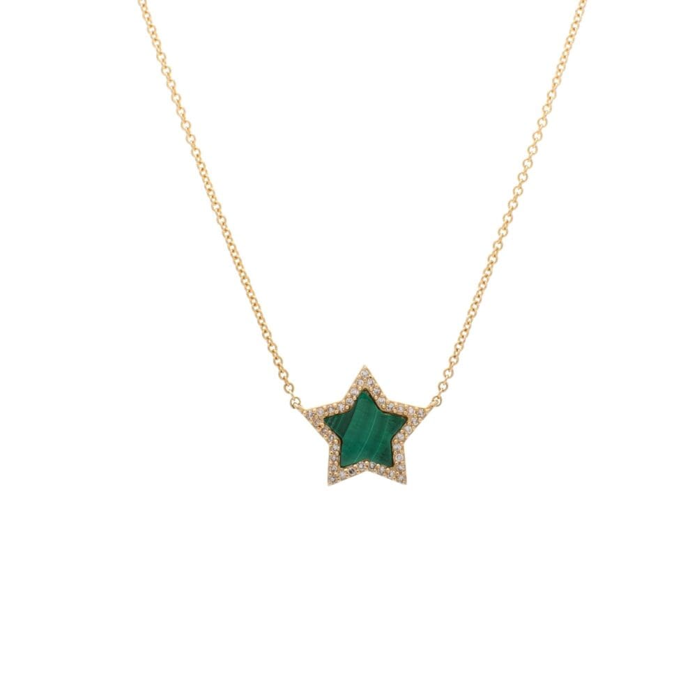 Diamond Malachite Star Necklace Yellow Gold