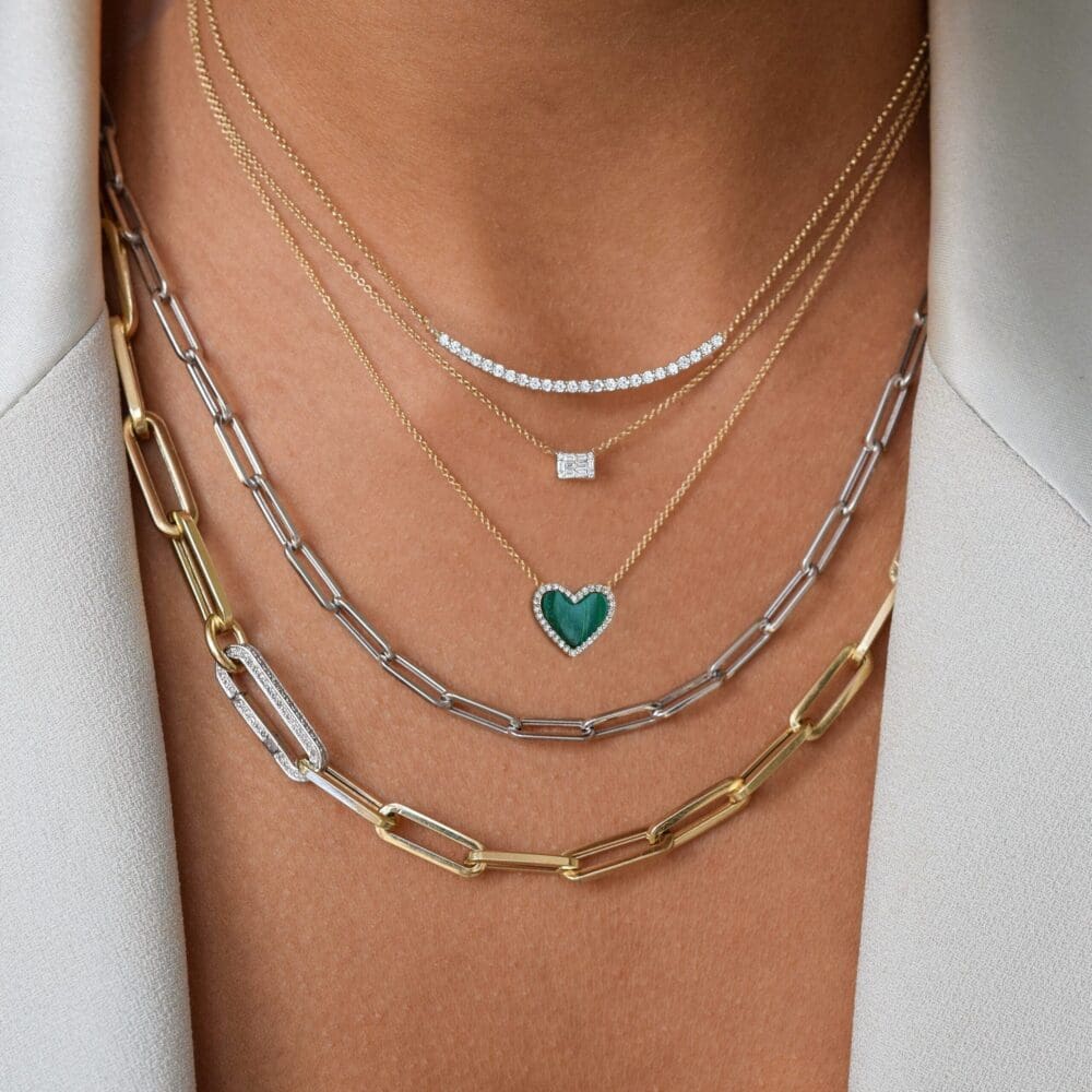 Diamond Mini Malachite Heart Necklace