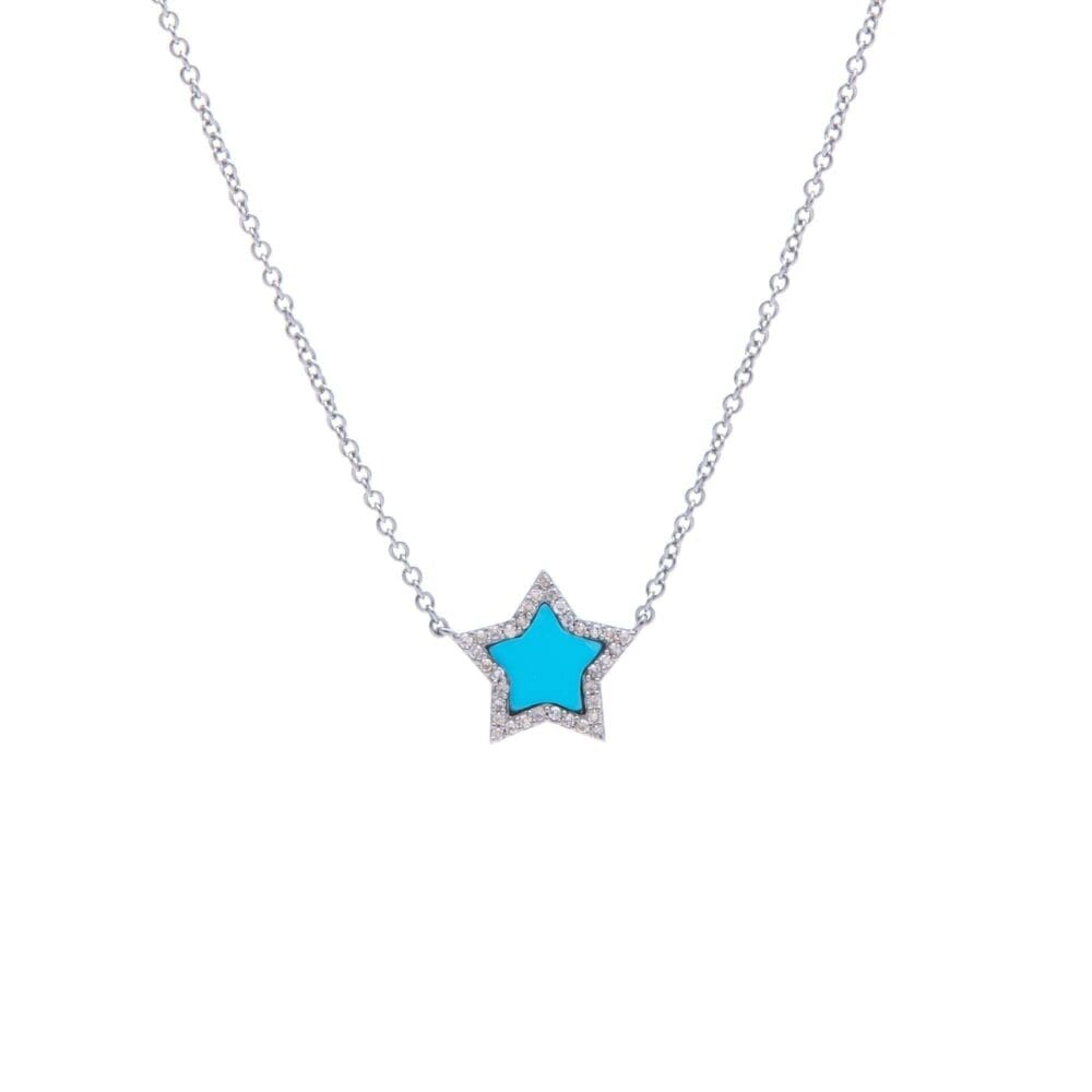 Diamond Mini Turquoise Star Necklace Sterling Silver