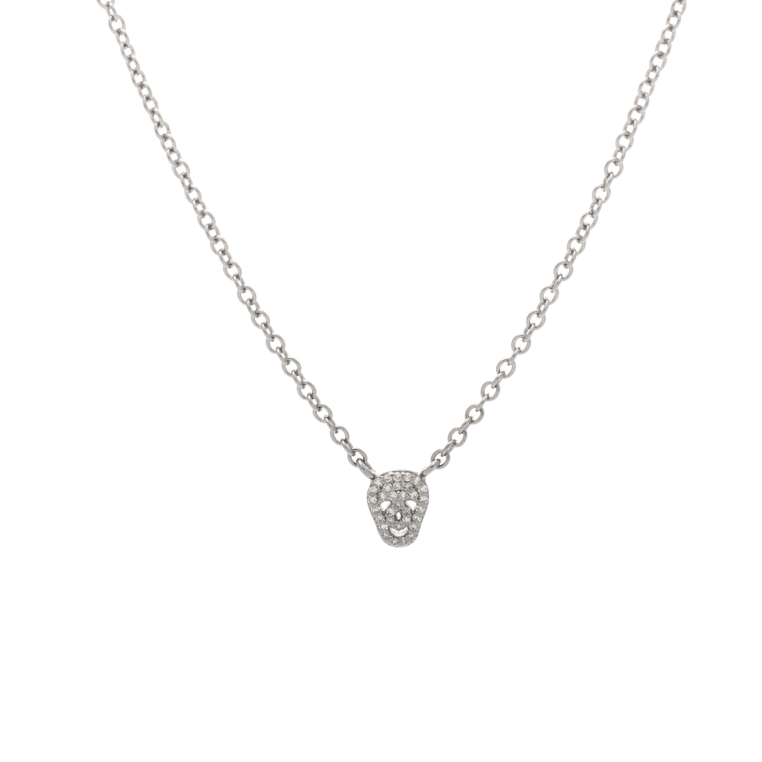 Mini Diamond Skull Necklace Sterling Silver
