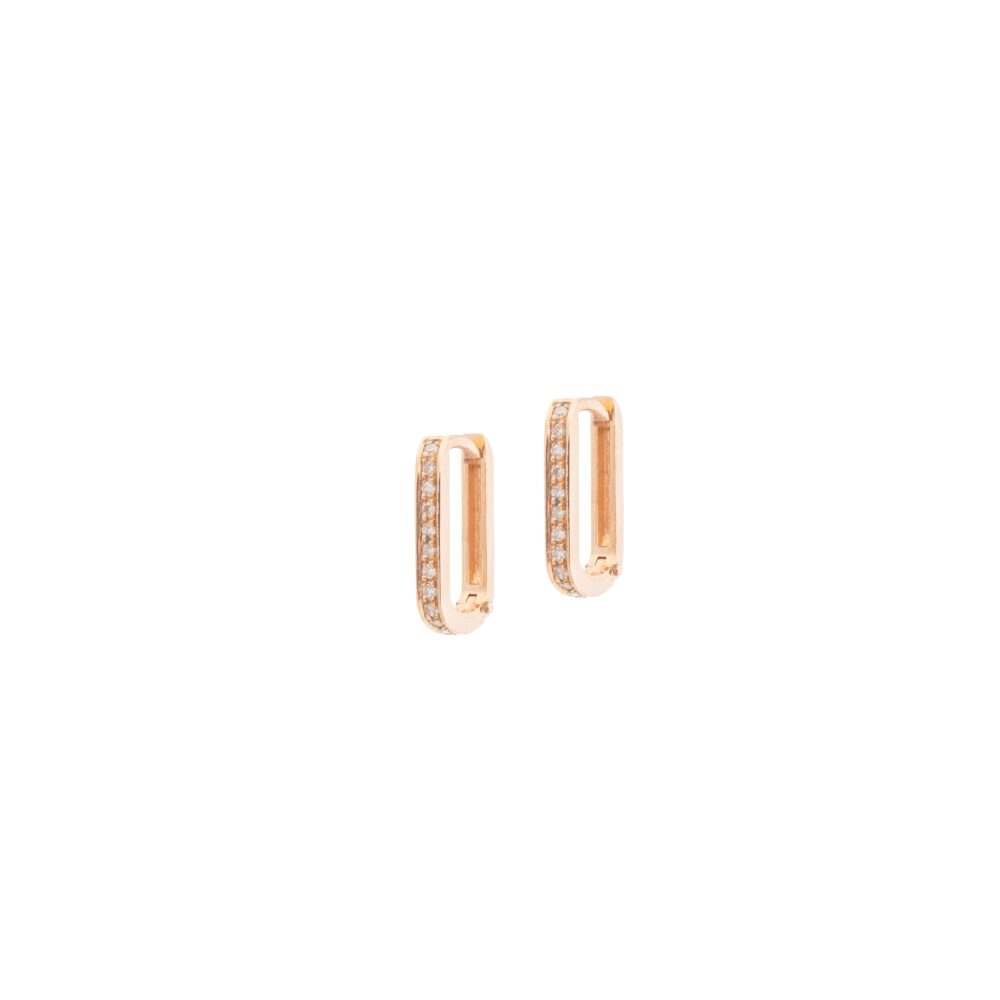 Mini Diamond Square Link Huggie Earrings Rose Gold