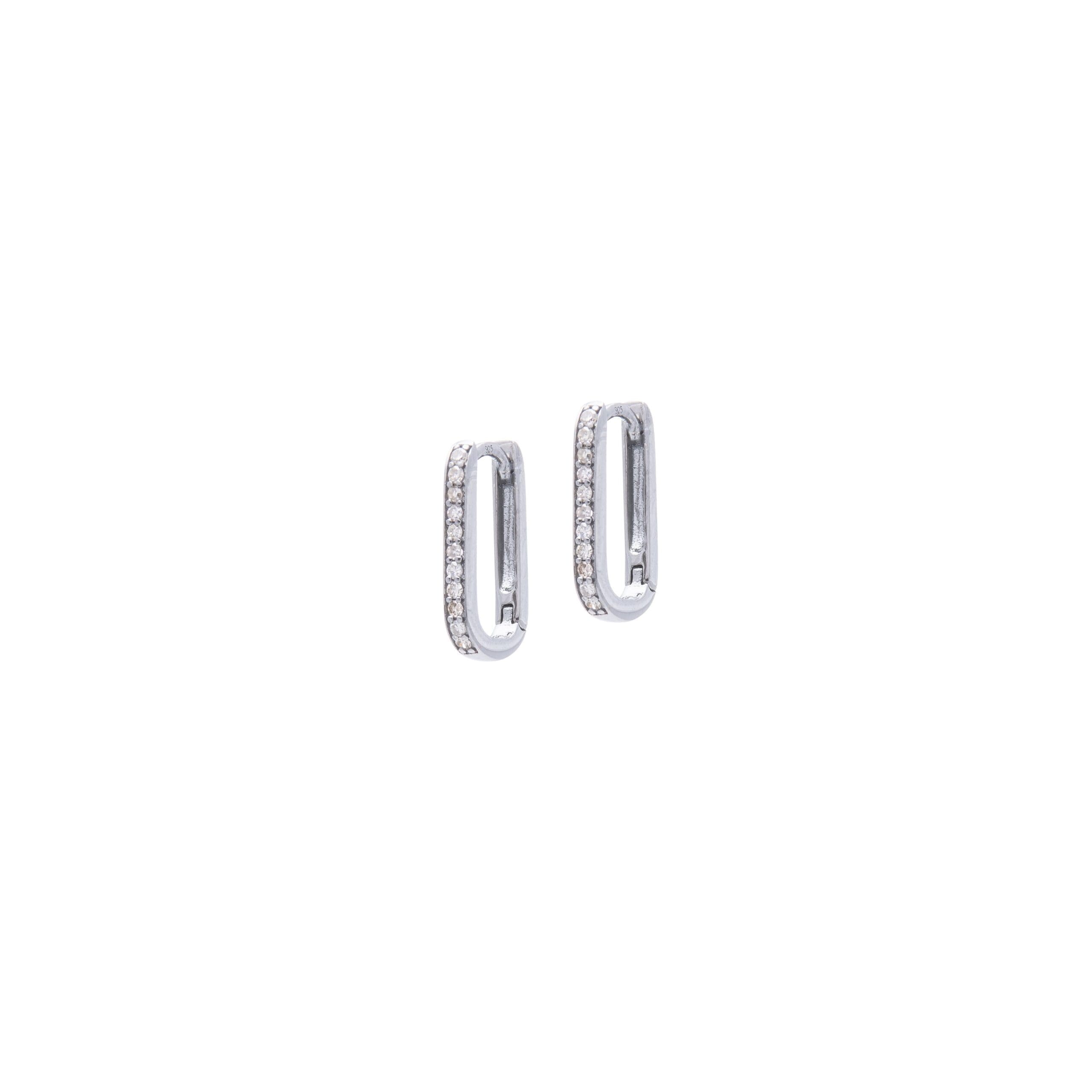 Mini Diamond Square Link Huggie Earrings Sterling Silver