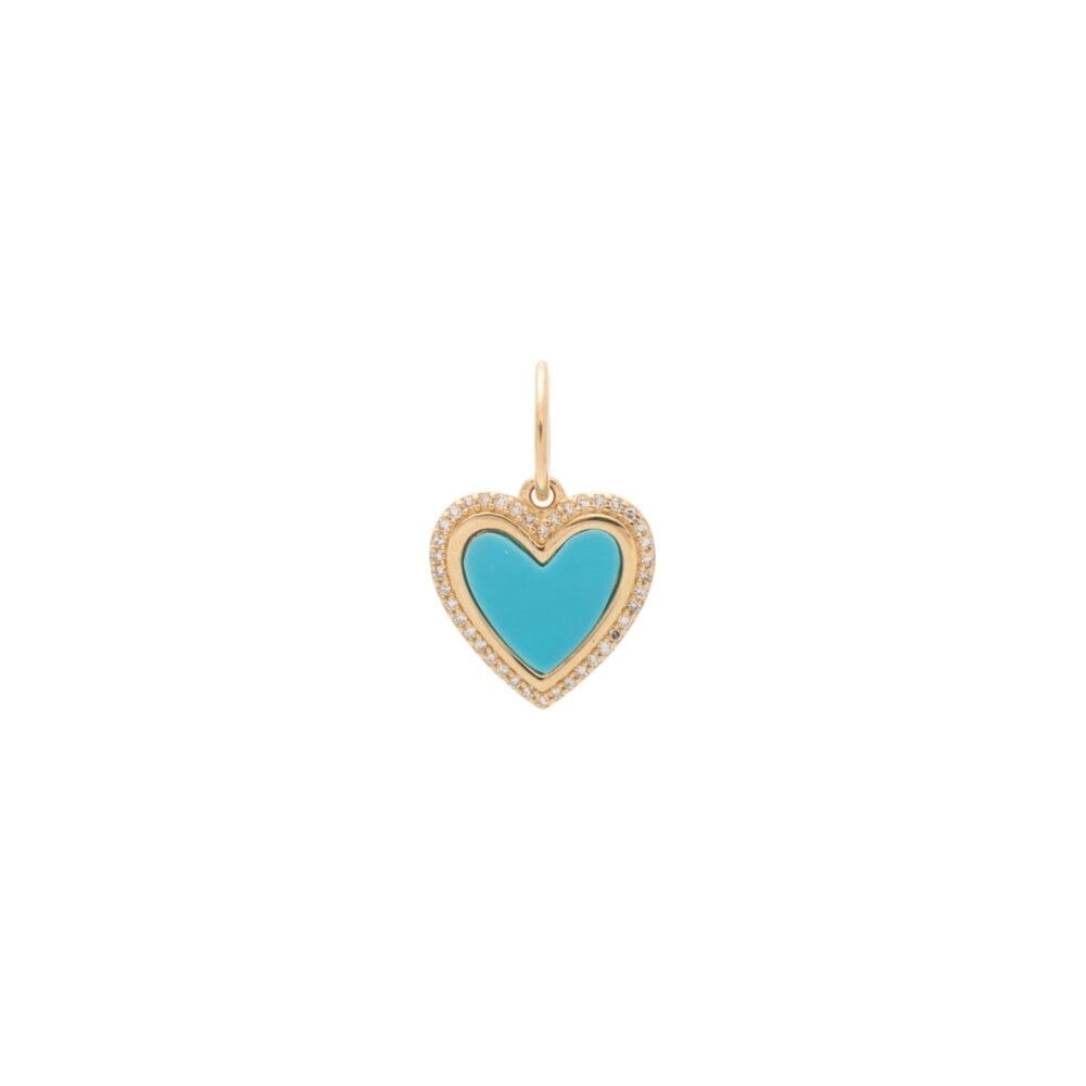 Small Diamond Turquoise Heart Charm Yellow Gold