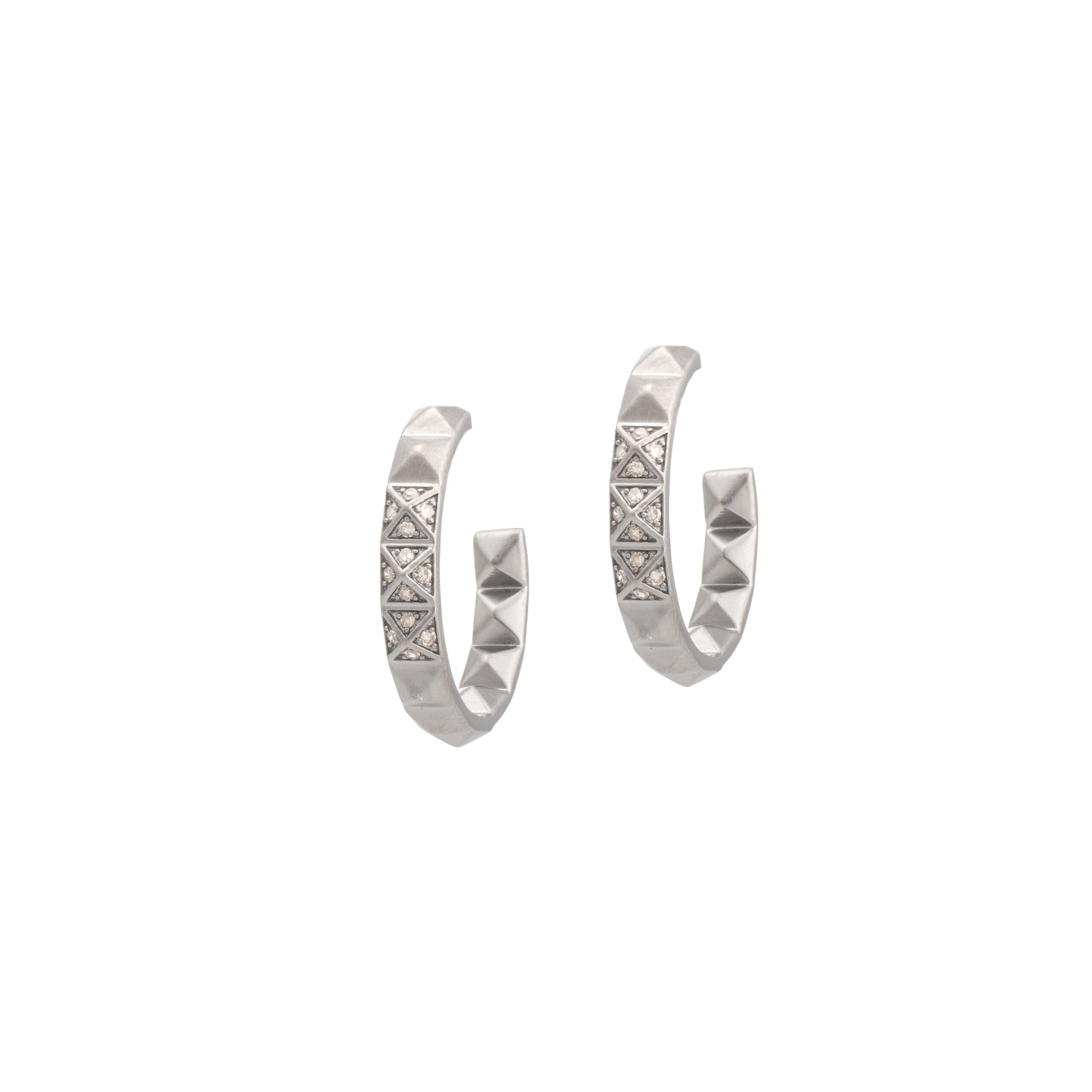 Small Studded Diamond Hoops Sterling Silver