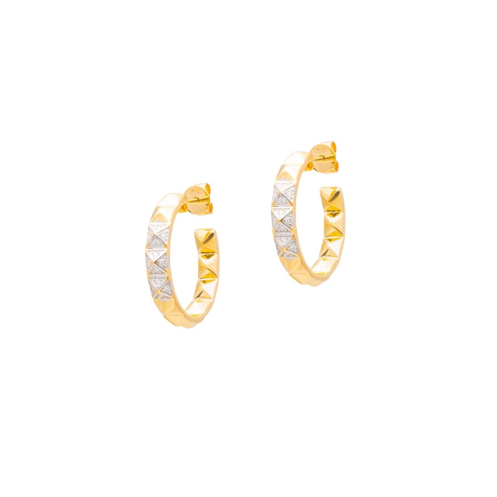Small Studded Diamond Hoops Yellow and White Gold