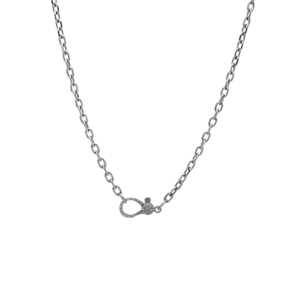 Diamond Lobster Clasp with Small Chain Link Necklace Sterling Silver