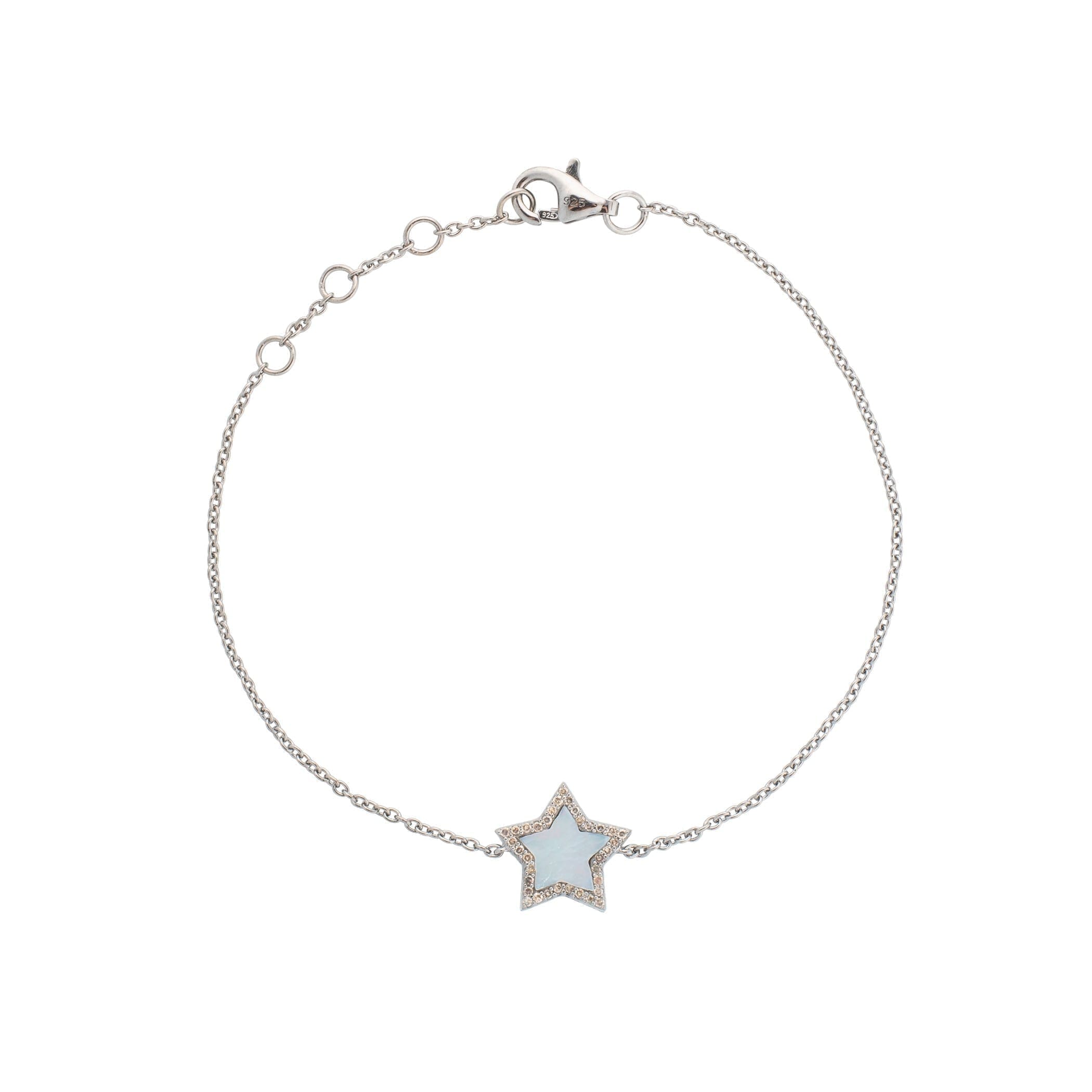 Diamond Mini Mother of Pearl Star Bracelet Sterling Silver