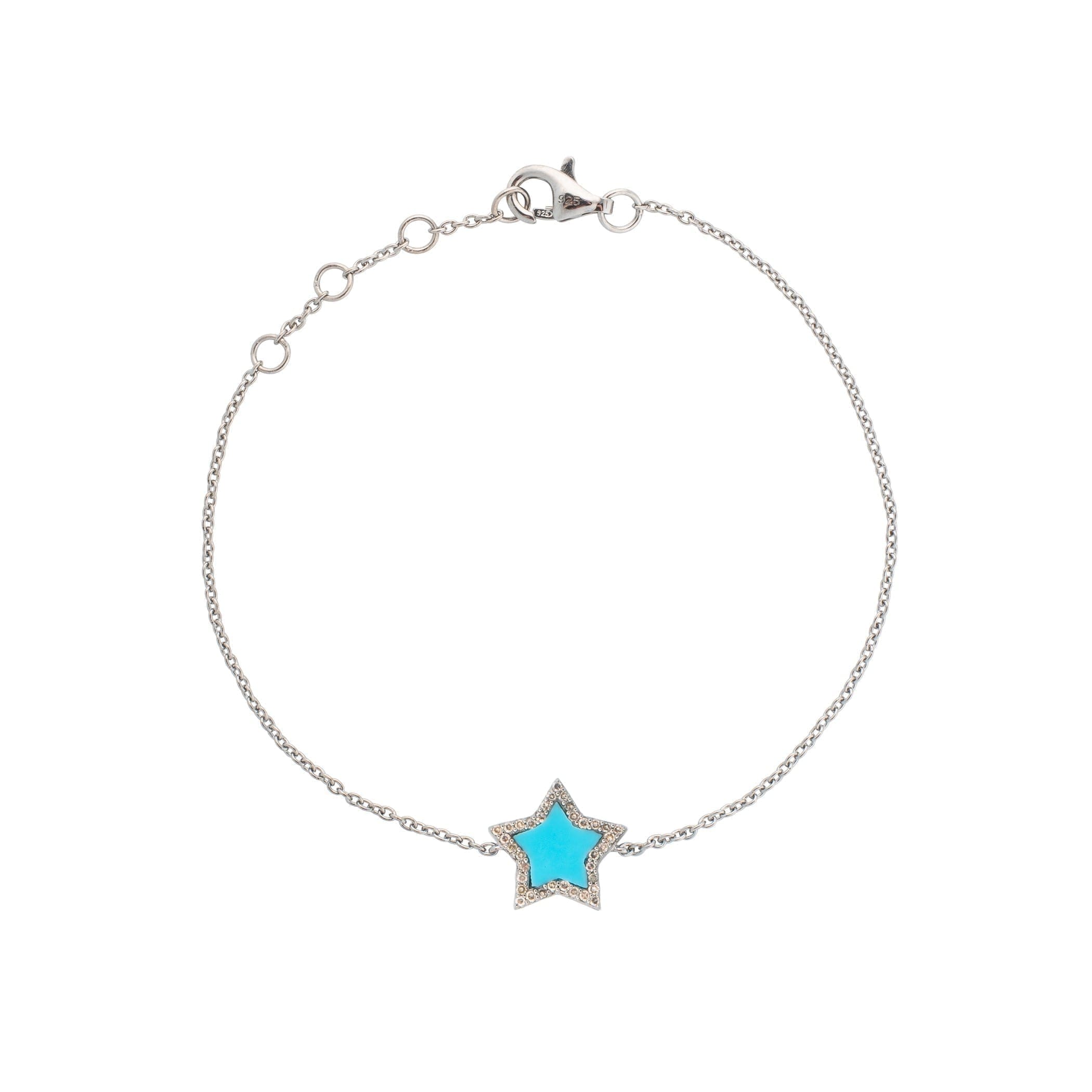 Diamond Mini Turquoise Enamel Star Bracelet Sterling Silver