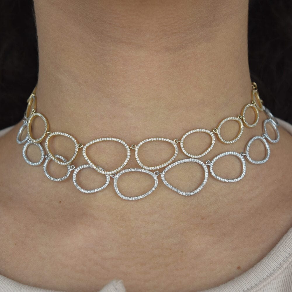Diamond Open Pebble Link Necklace