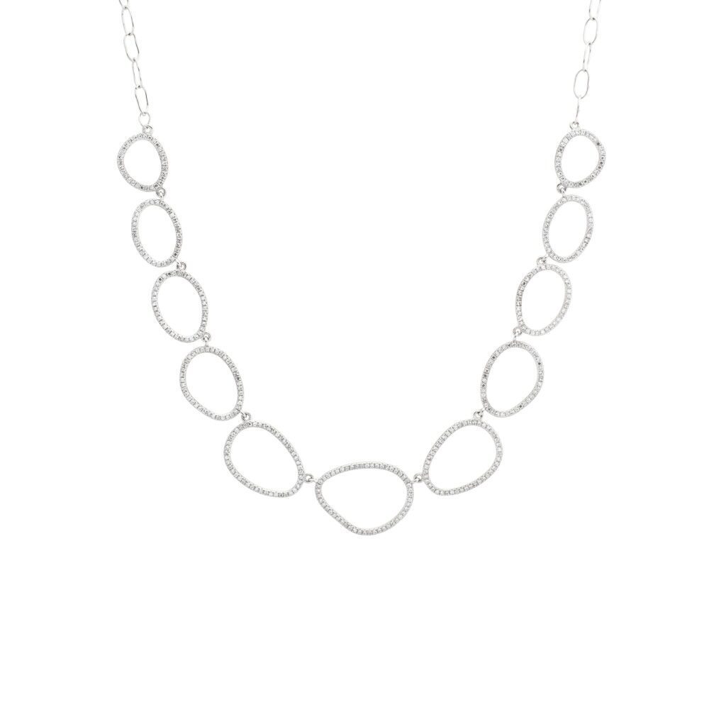 Diamond Open Pebble Link Necklace 14k White Gold