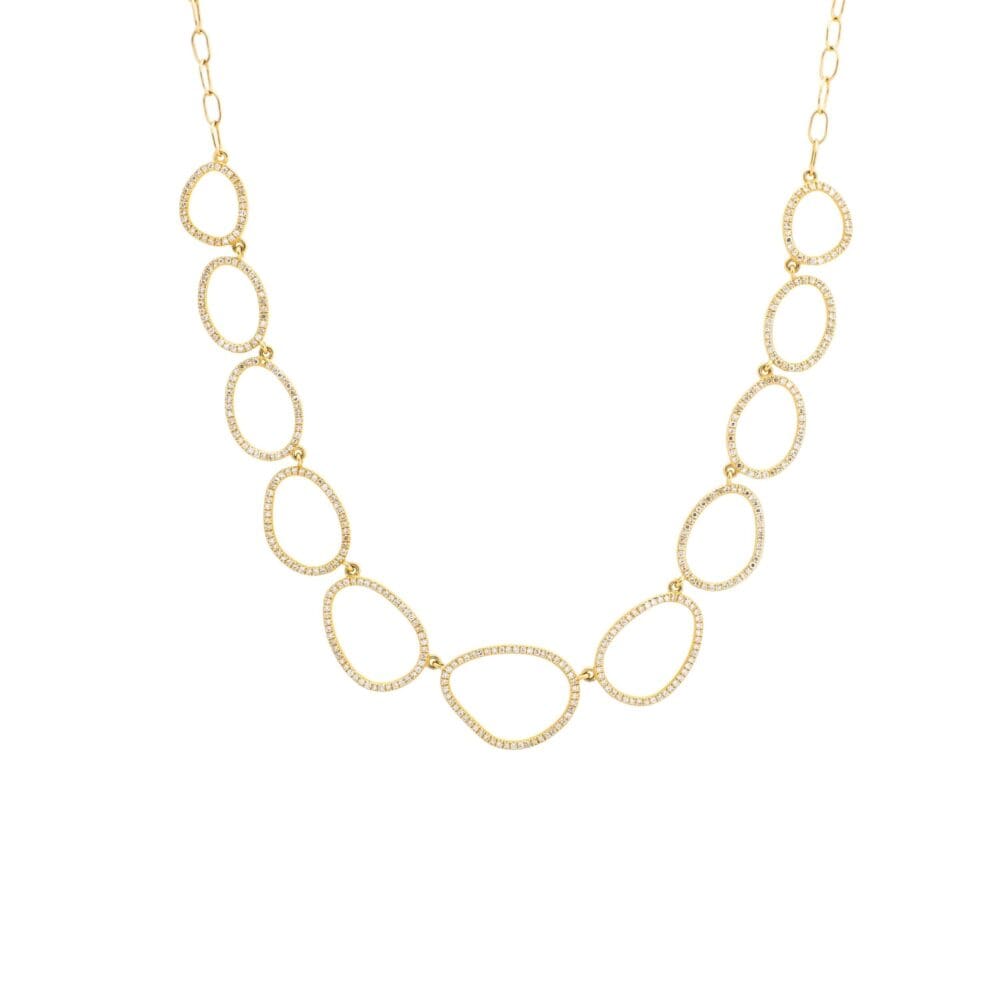 Diamond Open Pebble Link Necklace 14k Yellow Gold
