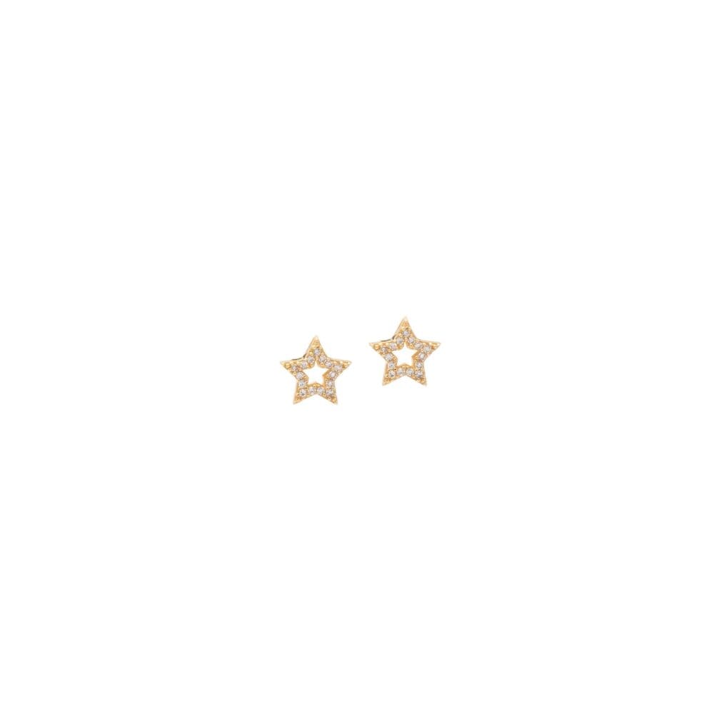 Mini Cutout Diamond Star Earrings Yellow Gold