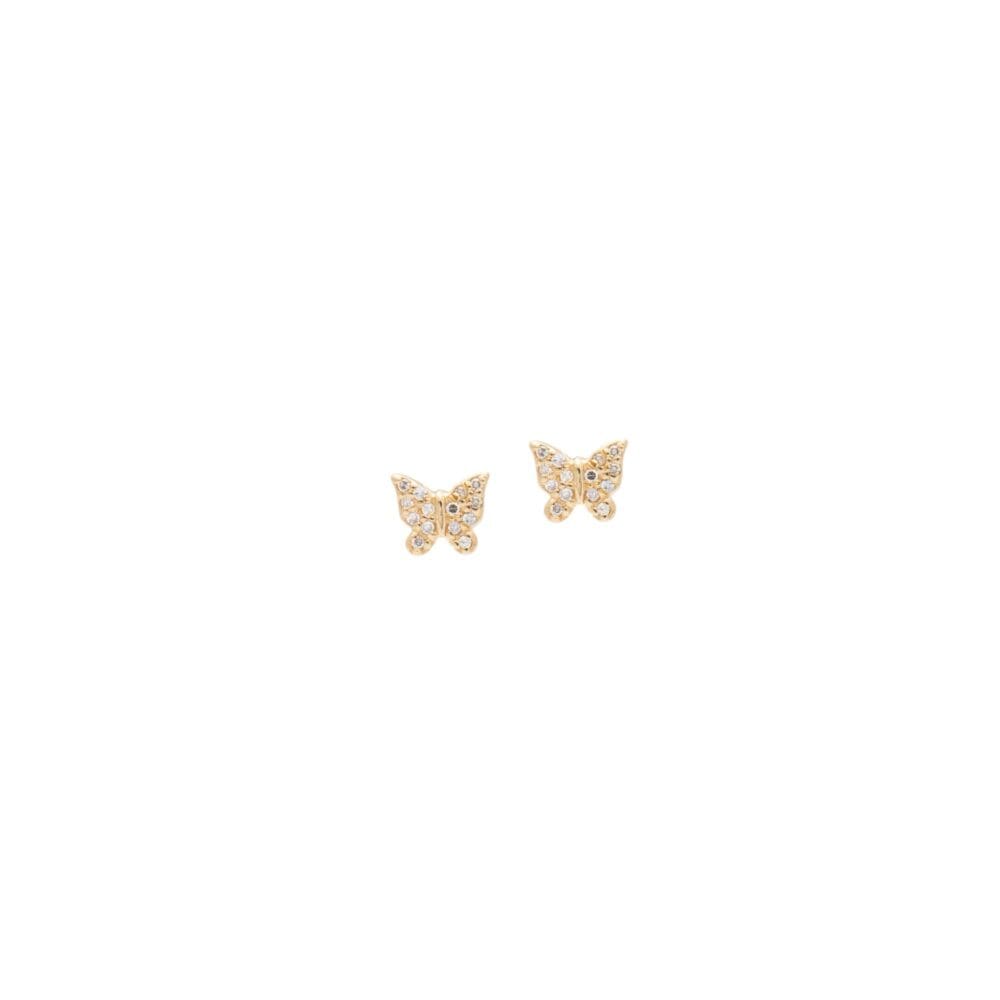 Mini Diamond Butterfly Earrings Yellow Gold