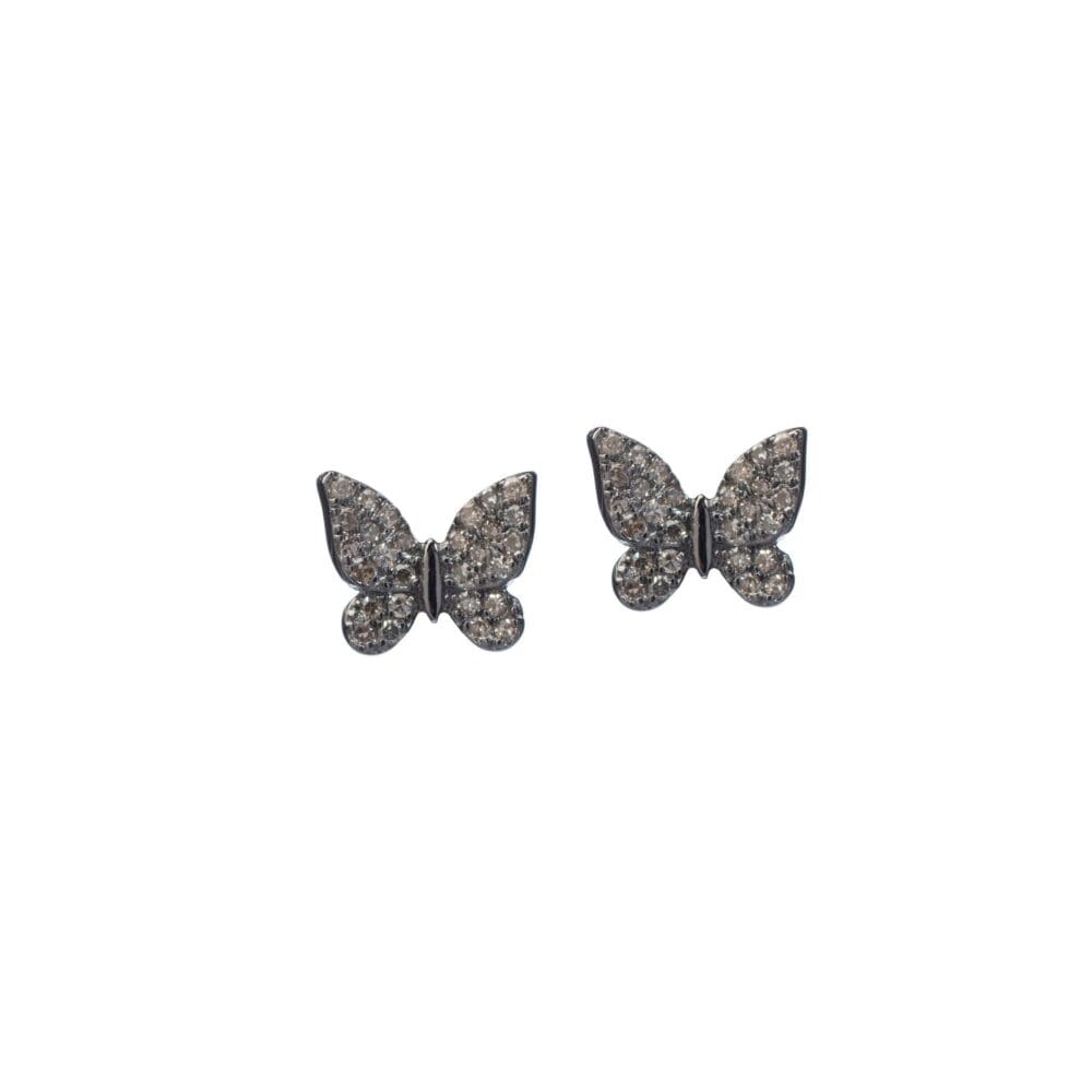 Small Diamond Butterfly Studs Sterling Silver
