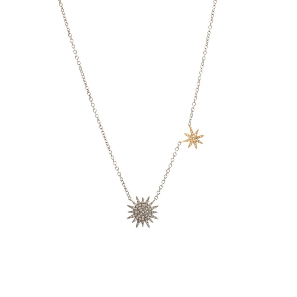 Diamond Double Starburst Necklace Silver and Gold