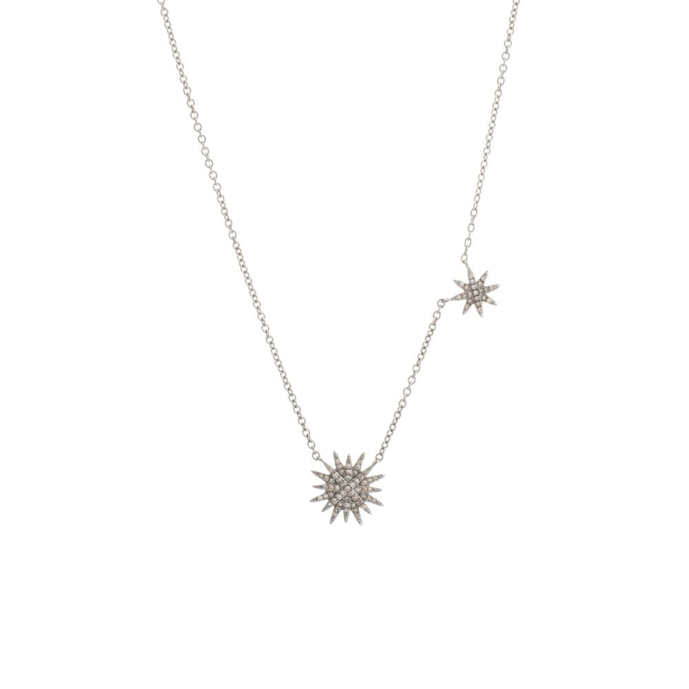 Diamond Double Starburst Necklace Sterling Silver