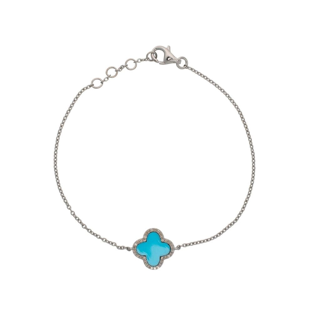 Diamond Mini Turquoise Clover Bracelet Sterling Silver