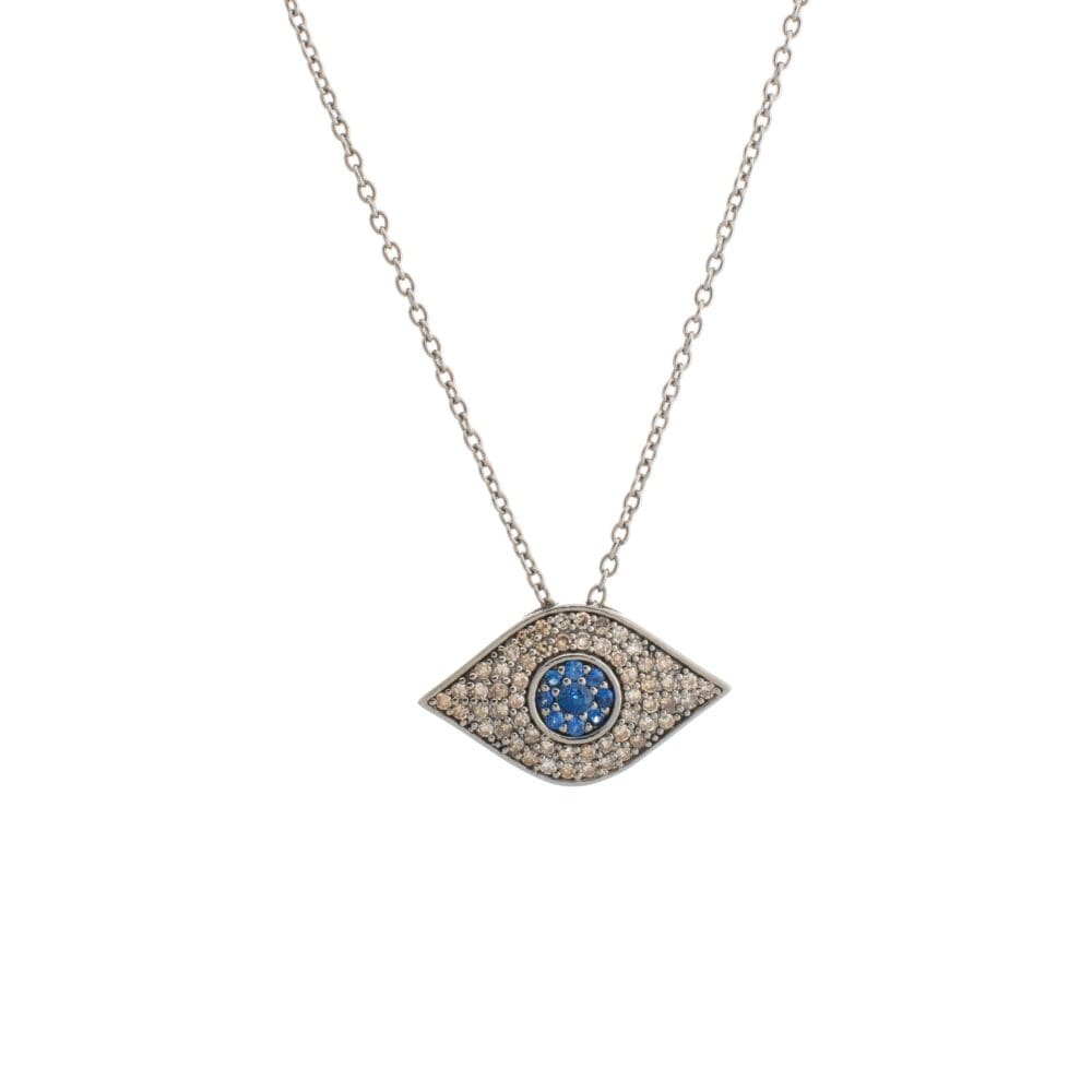 925 Silver Diamond Handmade Evil Eye Multi Sapphire Charm Pendant jewelry 15x7m 
