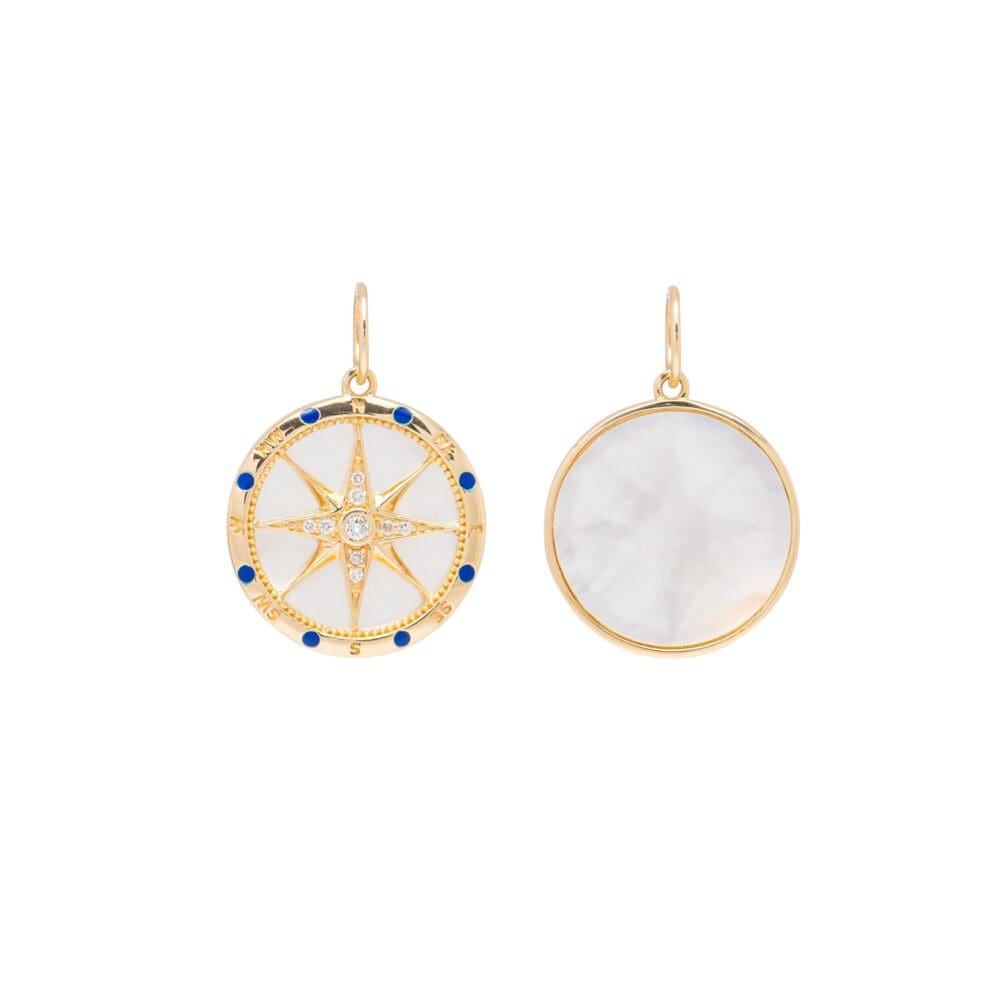 Diamond + Sapphire Mother-of-Pearl North Star Charm Yellow Gold