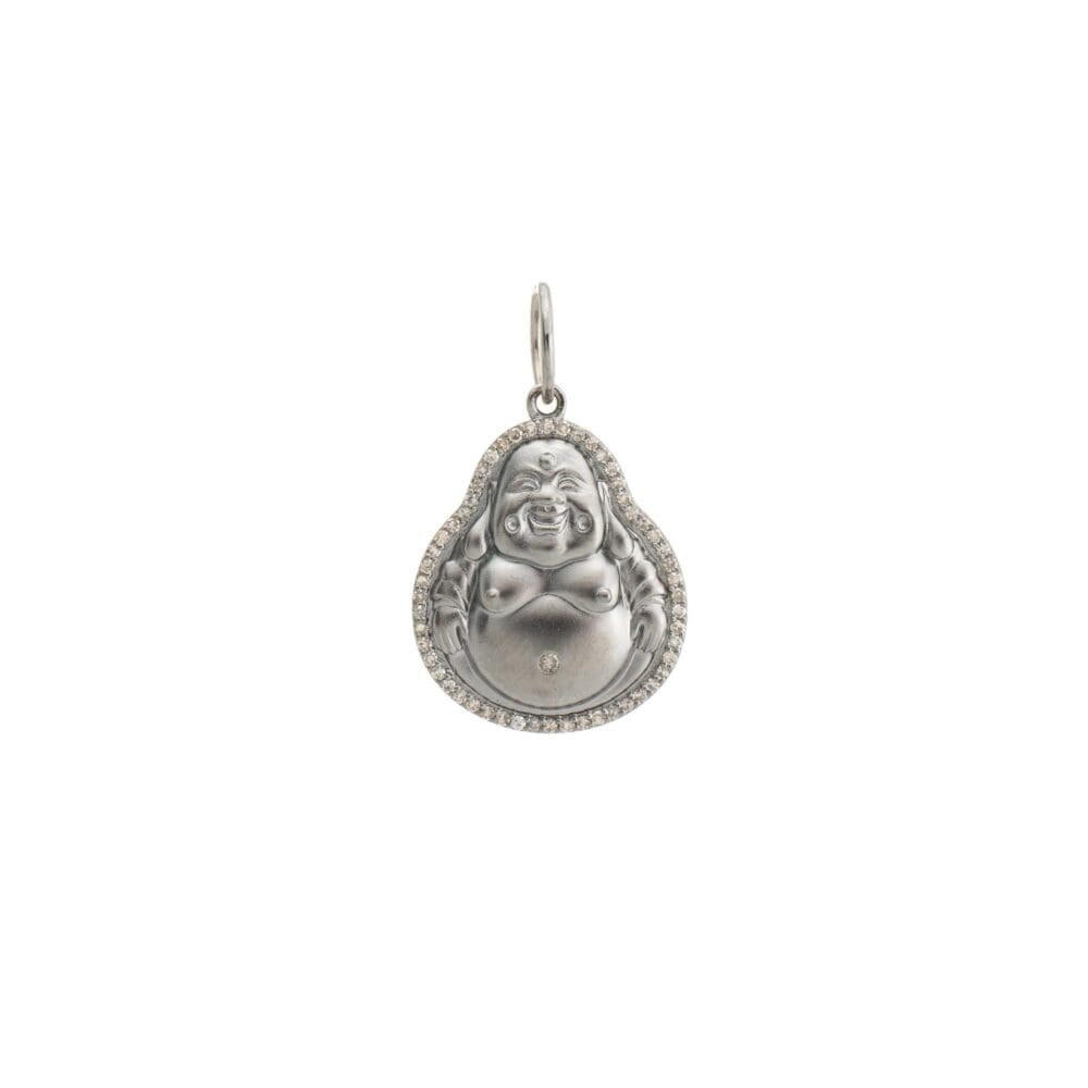 Medium Diamond Happy Buddha Charm Rhodium Sterling Silver