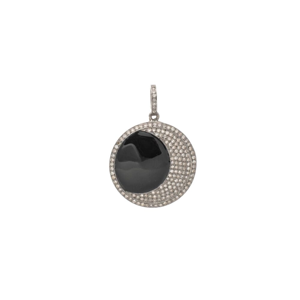 Diamond Moon with Black Onyx Pendant