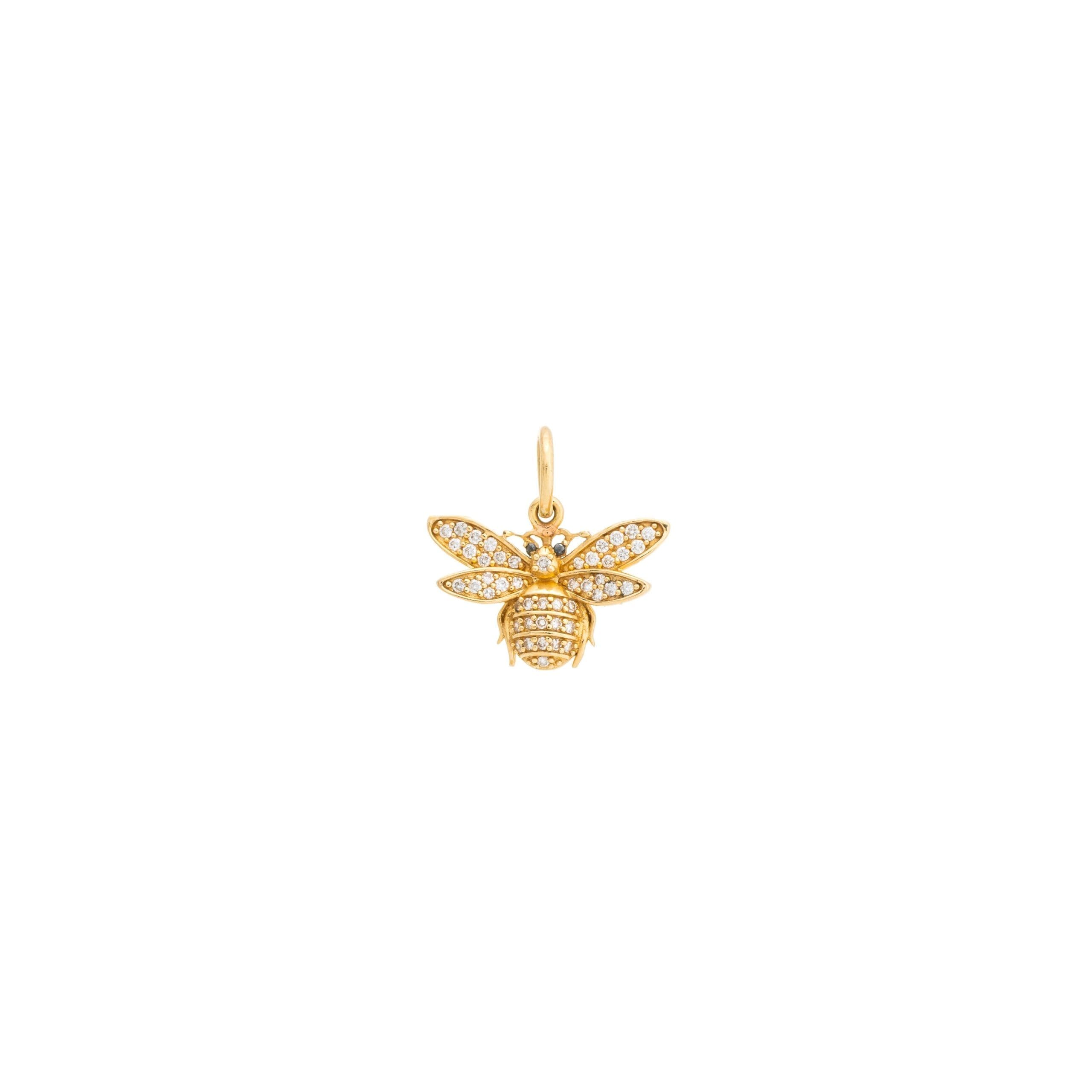 Diamond Bee with Onyx Charm Yellow Gold