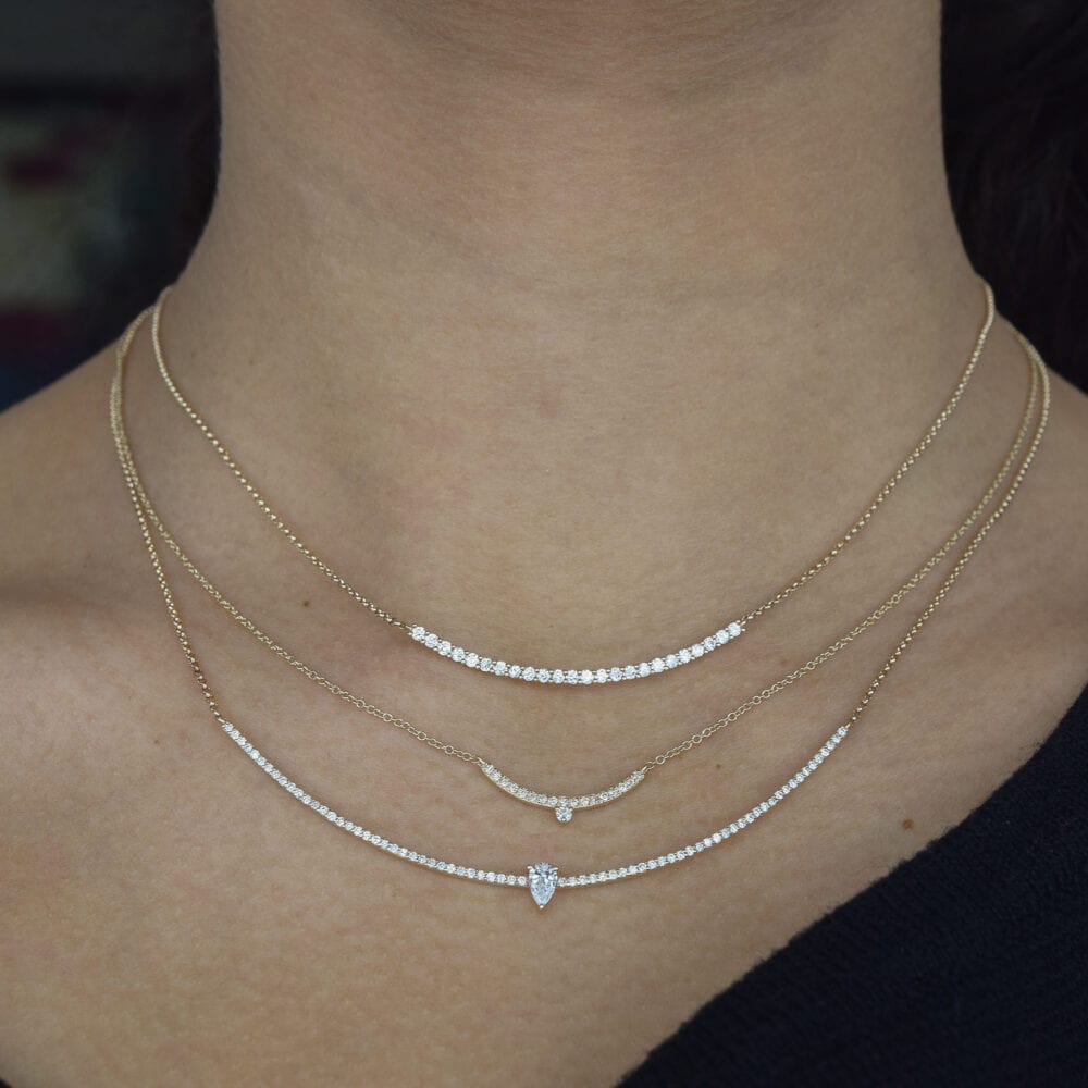 Diamond Curved Bar Diamond Pear Solitaire Necklace