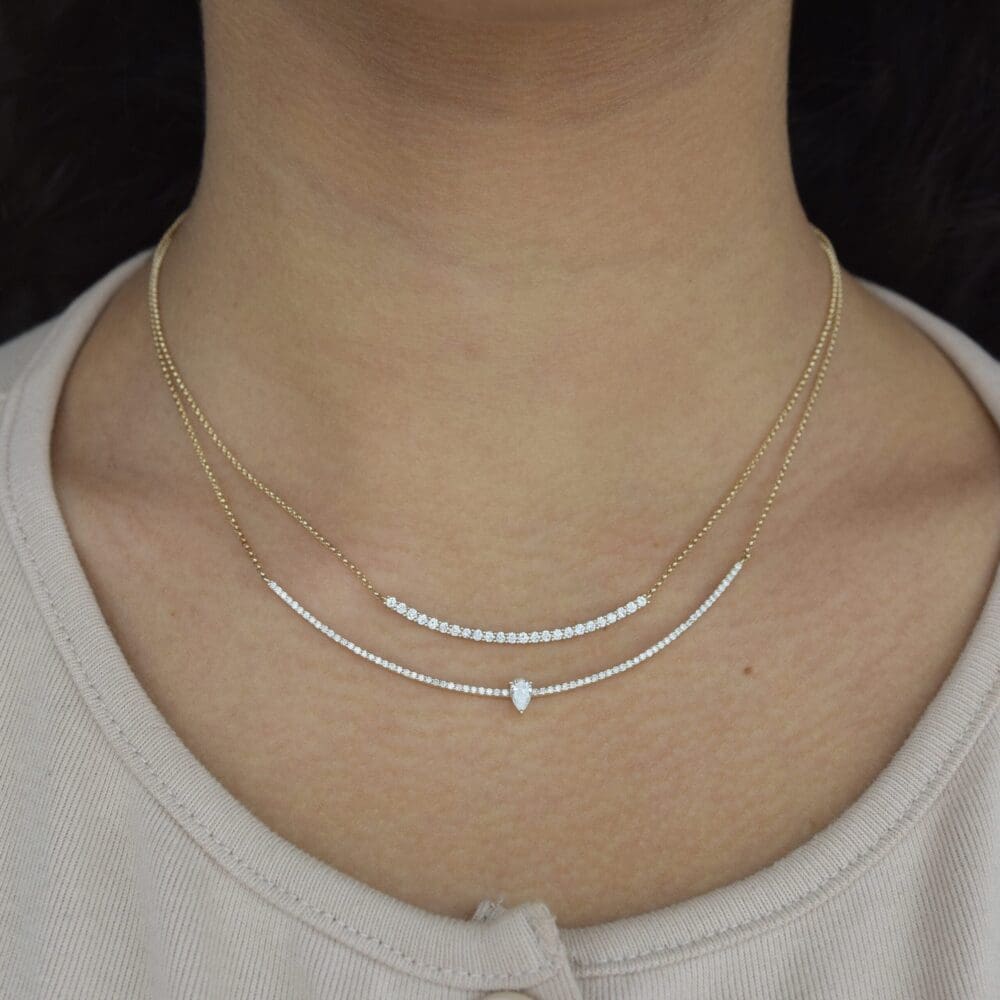 Diamond Curved Bar Pear Solitaire Necklace