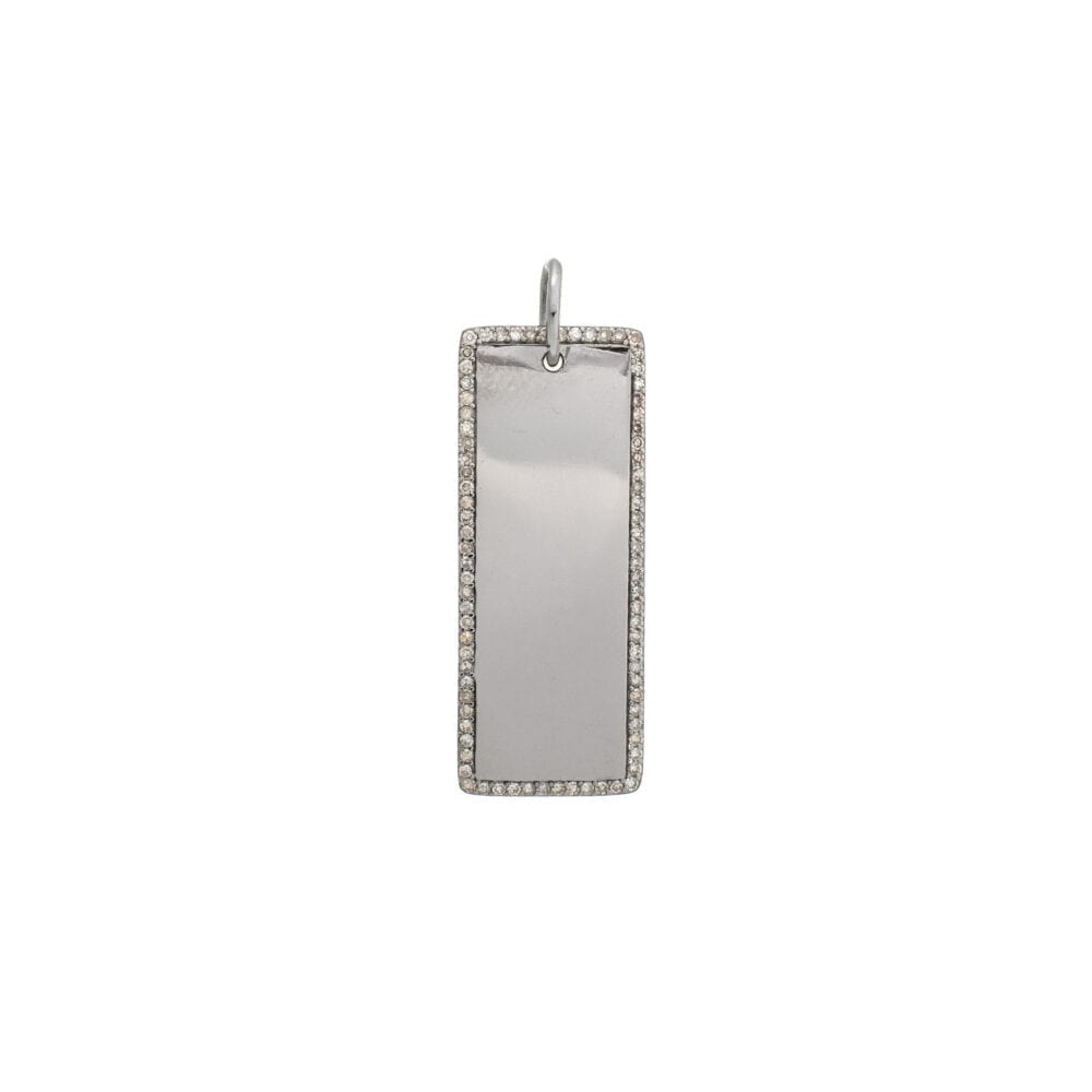 Diamond Encrusted Rectangle Dog Tag Sterling Silver