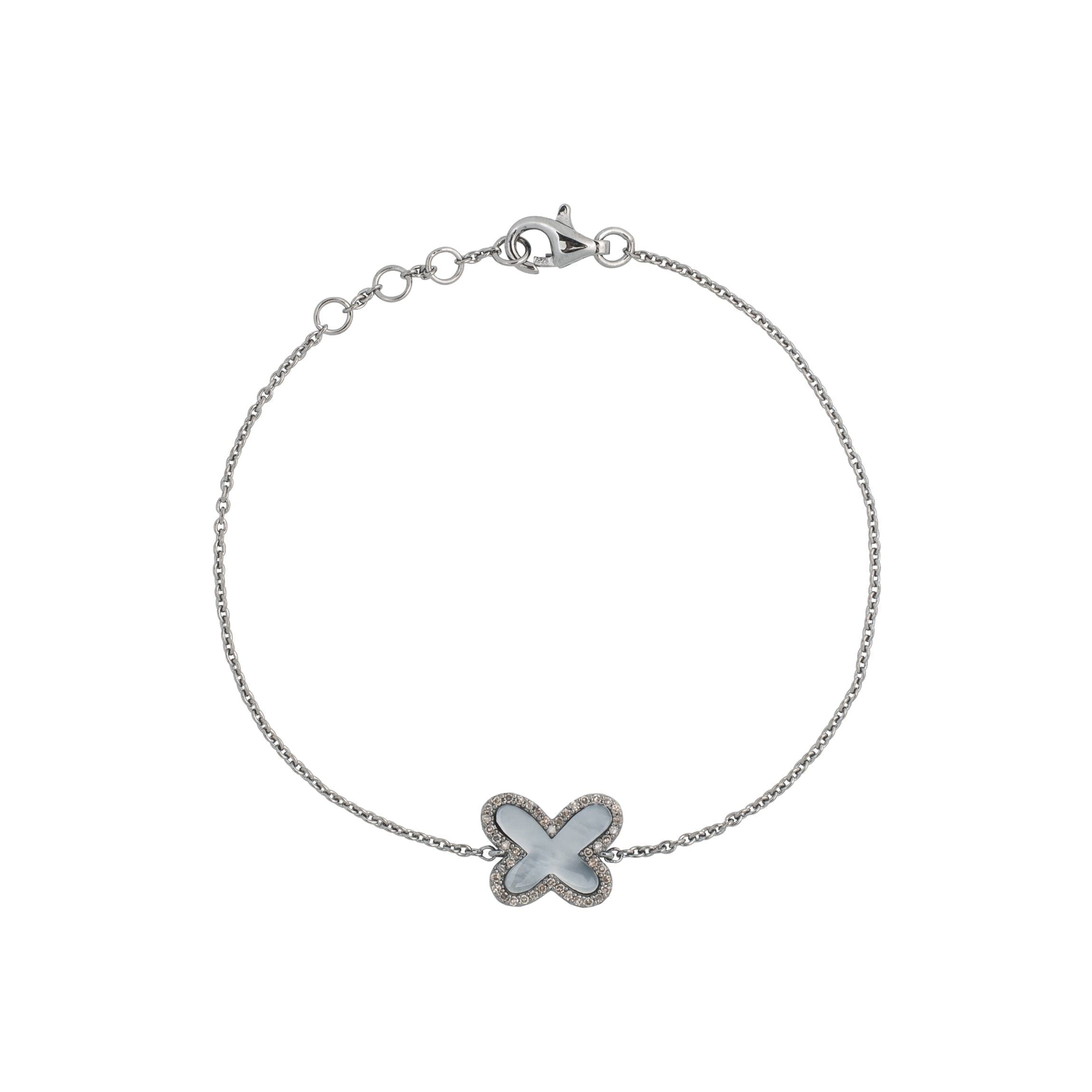 Diamond Mini Mother of Pearl Butterfly Bracelet Sterling Silver