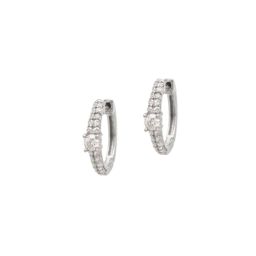 Diamond Pave + Solitaire Huggie Earrings Sterling Silver