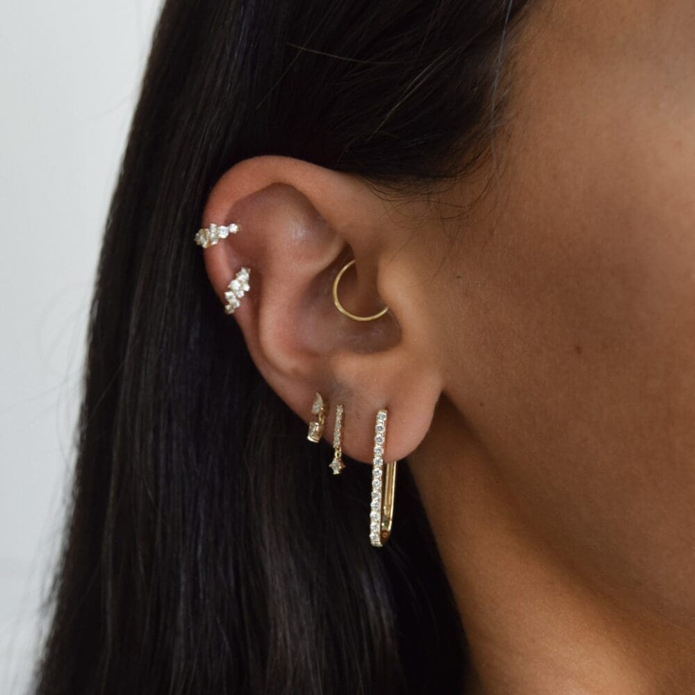 Diamond Rectangle Link Hoop Earrings