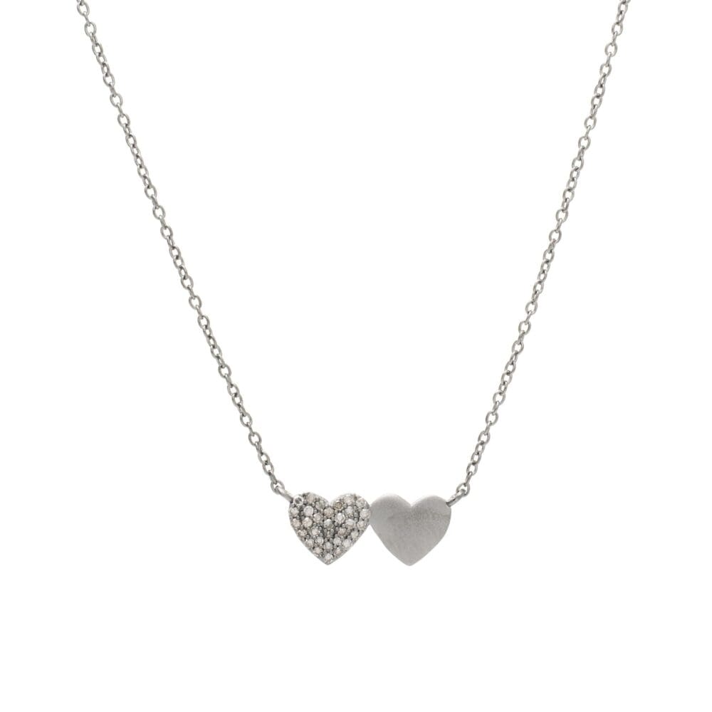 Diamond Double Heart Necklace Sterling Silver