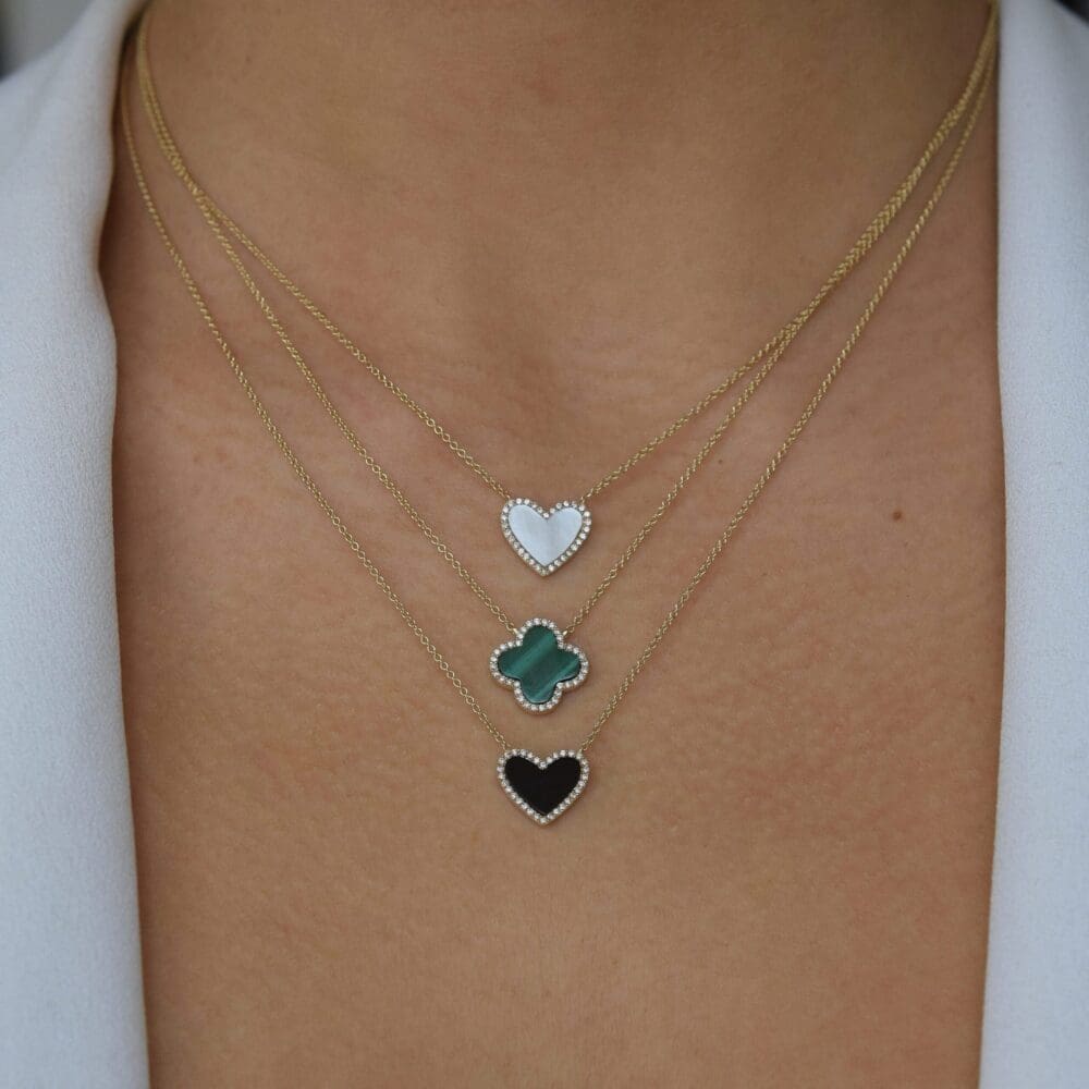 Diamond Malachite Clover Necklace
