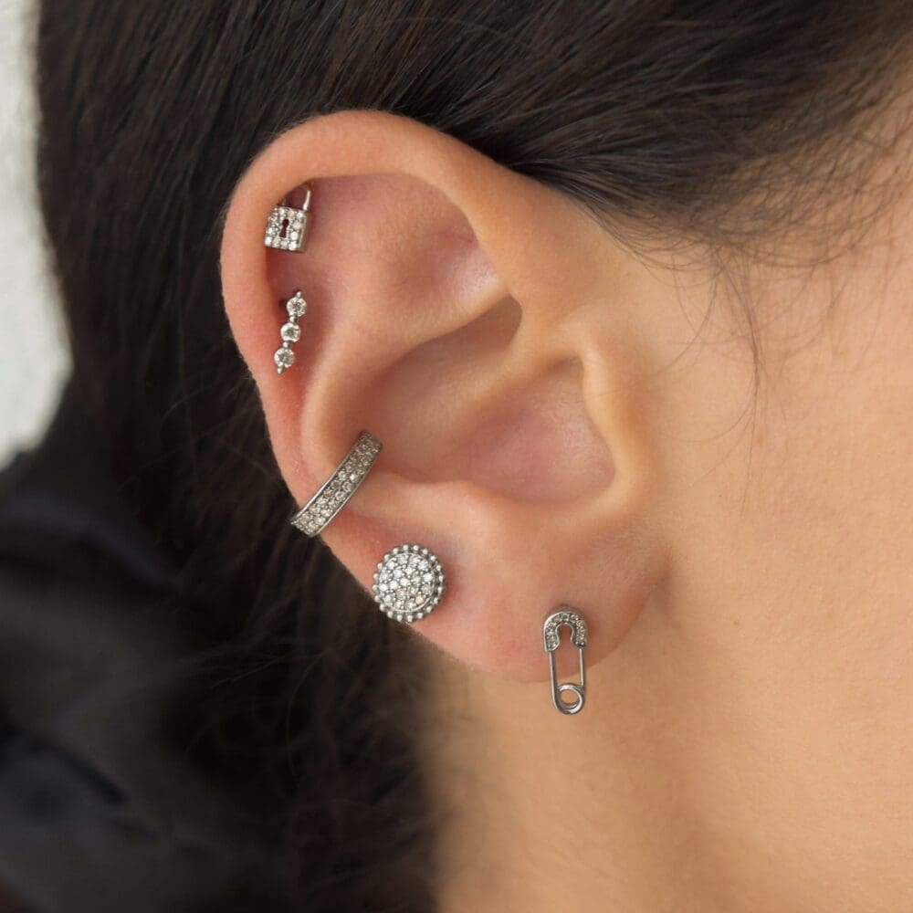 Diamond Mini Safety Pin Earrings