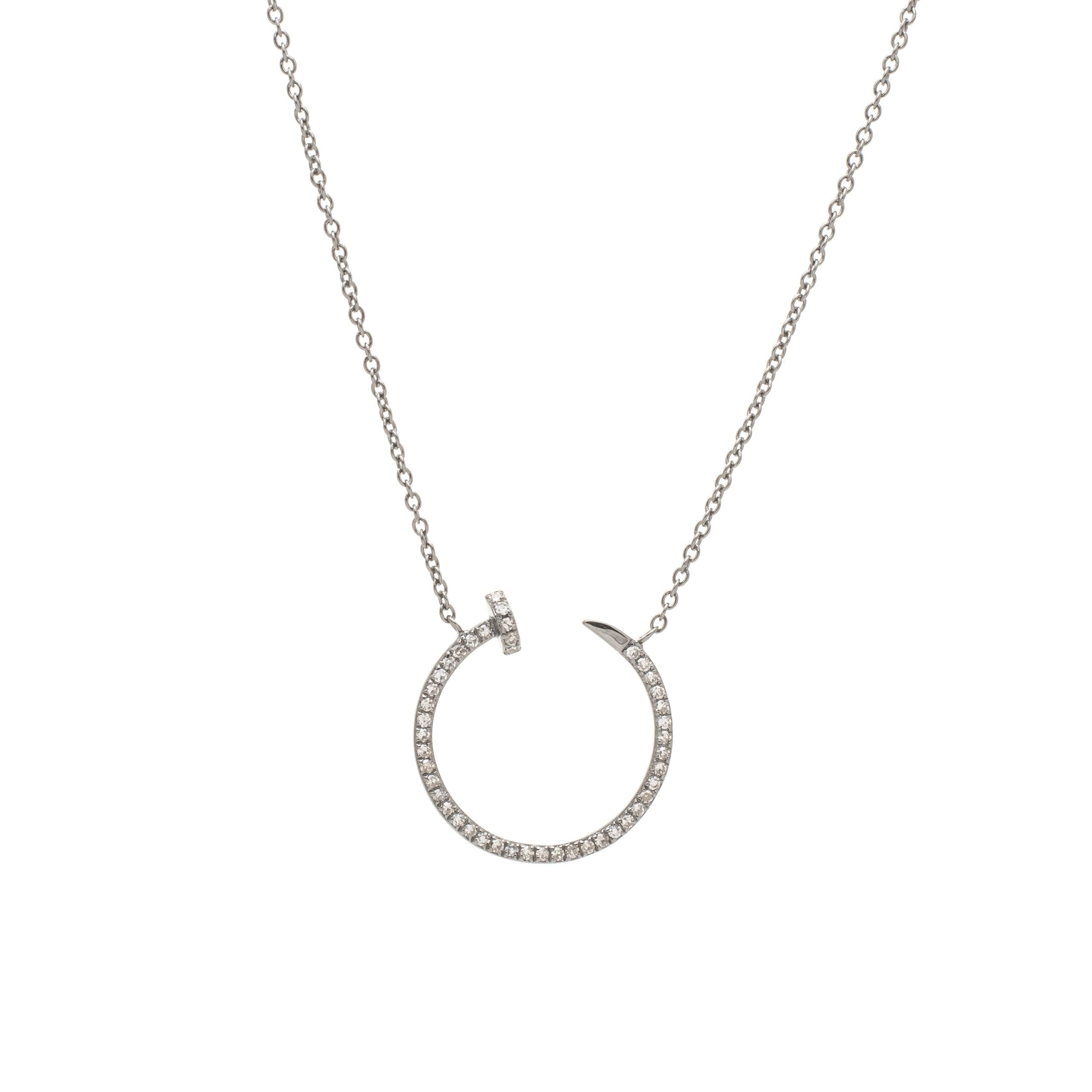 Diamond Nailhead Open Circle Necklace Sterling Silver