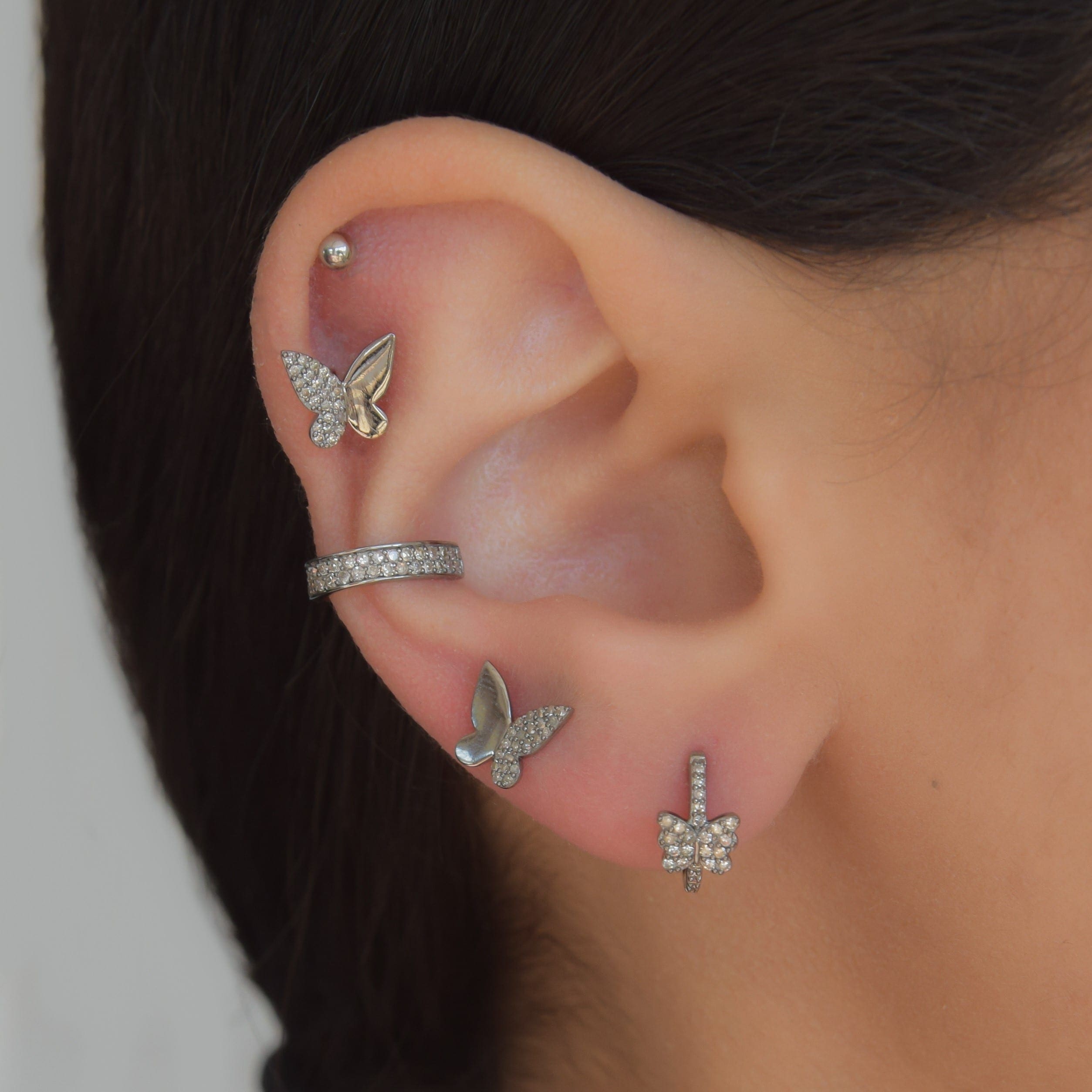 Diamond Silver Butterfly Earrings