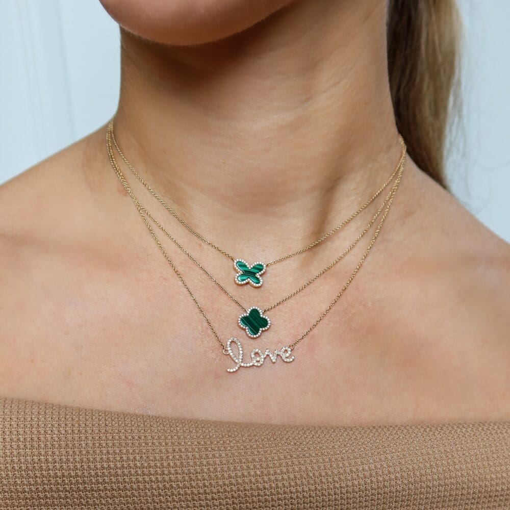 Diamond Small Malachite Butterfly Necklace