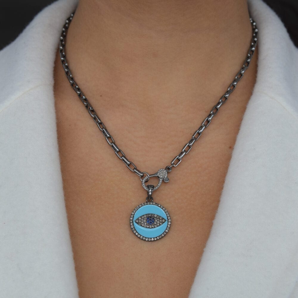 Diamond + Turquoise Enamel Evil Eye Disc Charm