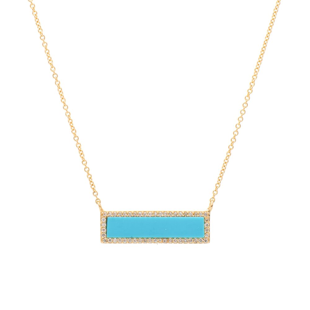 Diamond Turquoise ID Necklace Yellow Gold