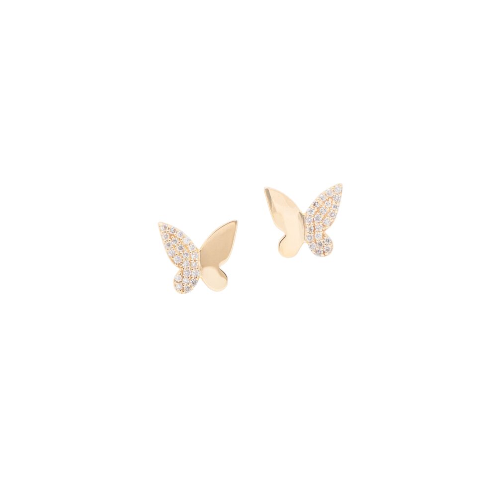 Half Diamond Butterfly Studs 14k Yellow Gold