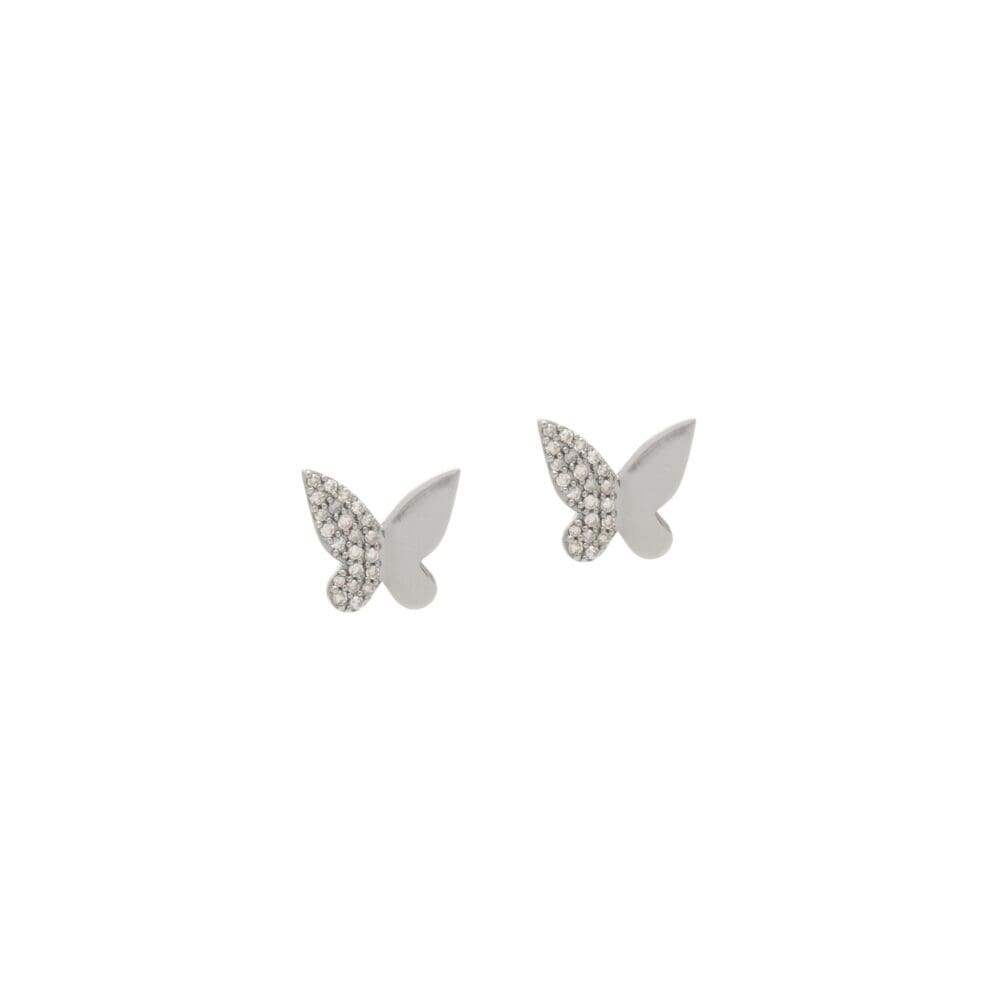 Half Diamond Butterfly Studs Yellow Gold Sterling Silver