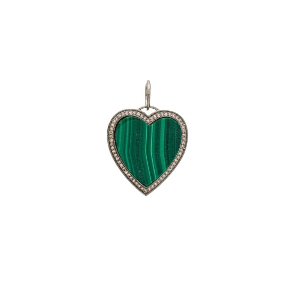 Malachite + Diamond Heart Charm Sterling Silver